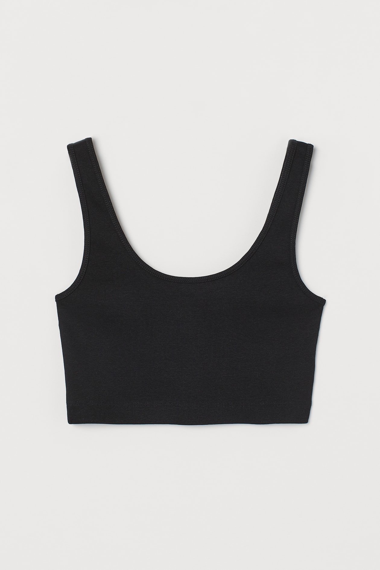 Cotton Crop Top - Low-cut Neckline - Sleeveless - Black - Ladies | H&M US