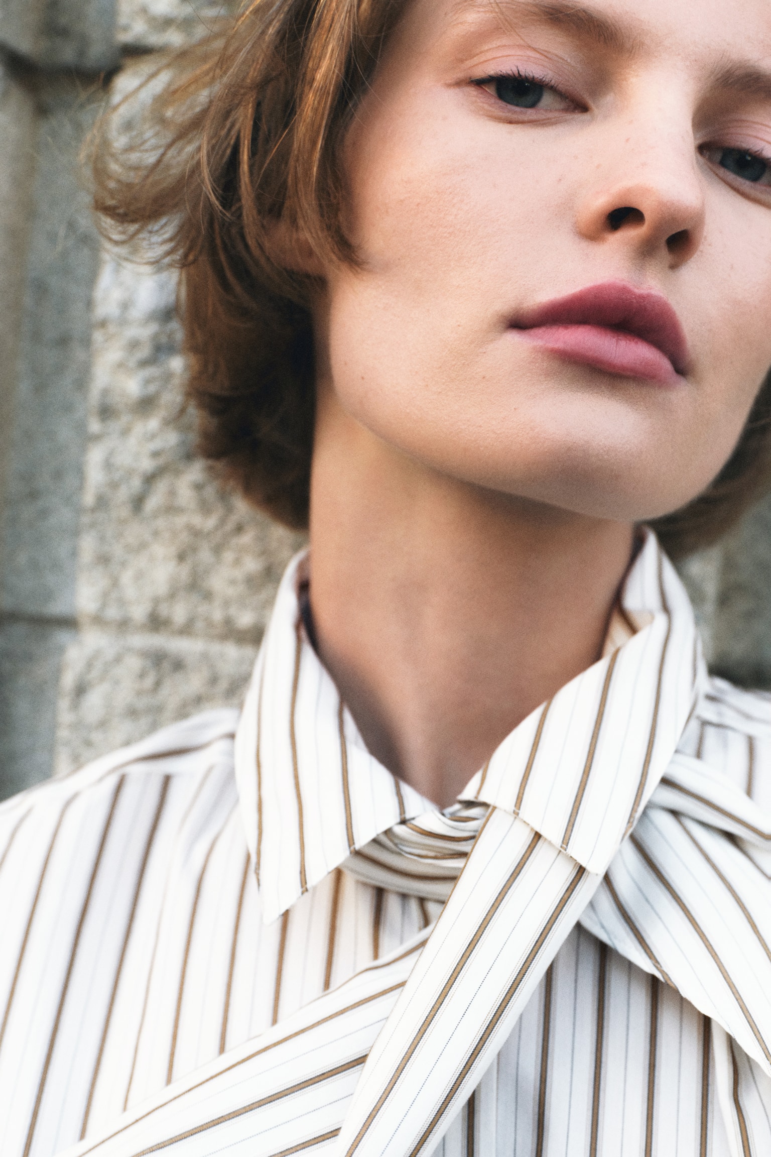 Shirt with scarf - White/Striped - 4