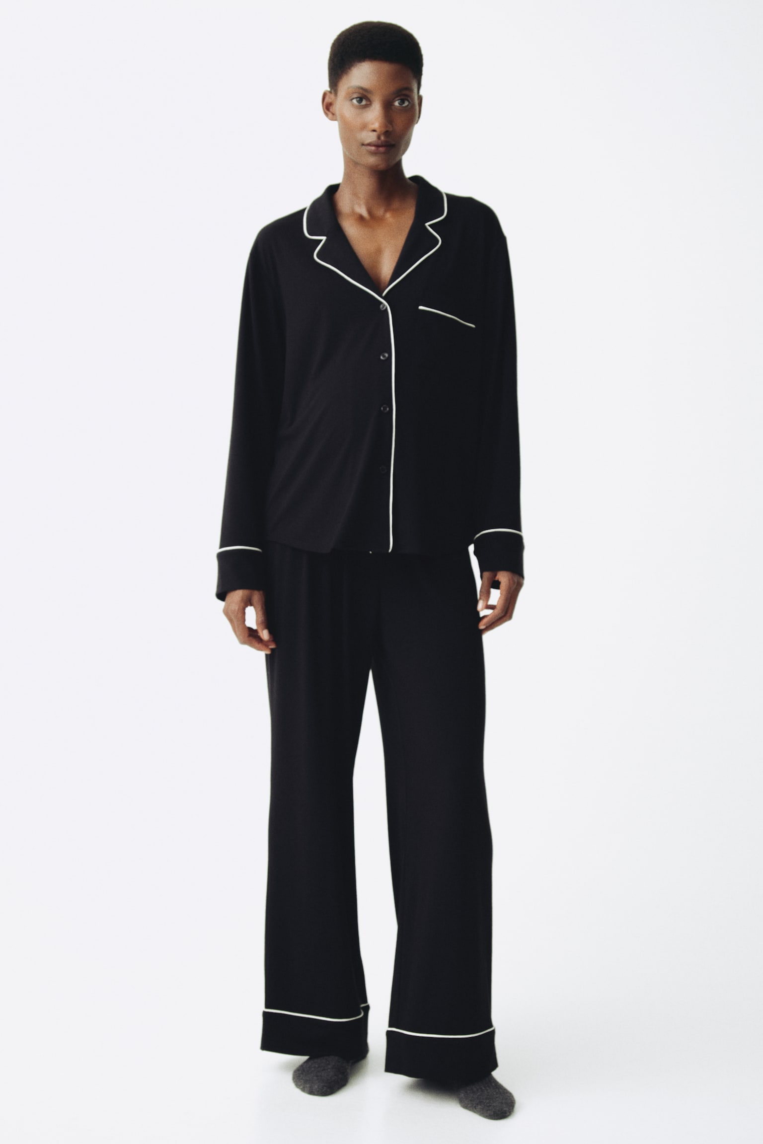 MAMA Piping-detail pyjamas - Black/Light pink - 7