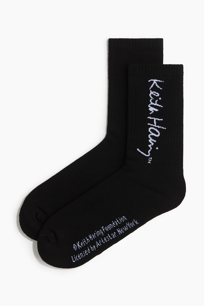 Motif-detail socks - Black/Keith Haring/Black/Pulp Fiction/Black/Keith Haring - 1