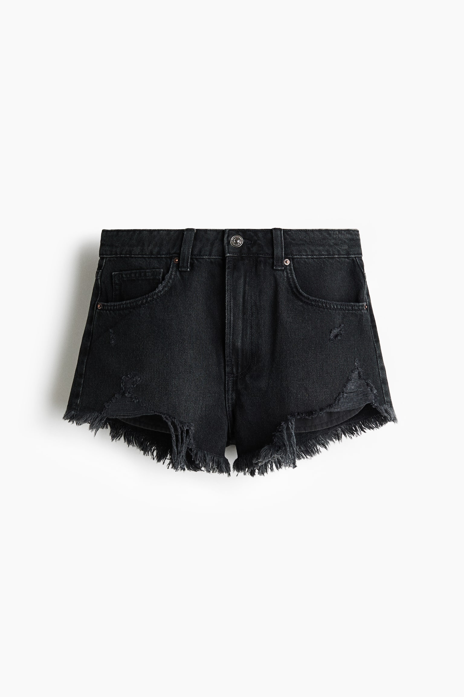 Worn-look denim shorts - Black/Light denim blue - 1