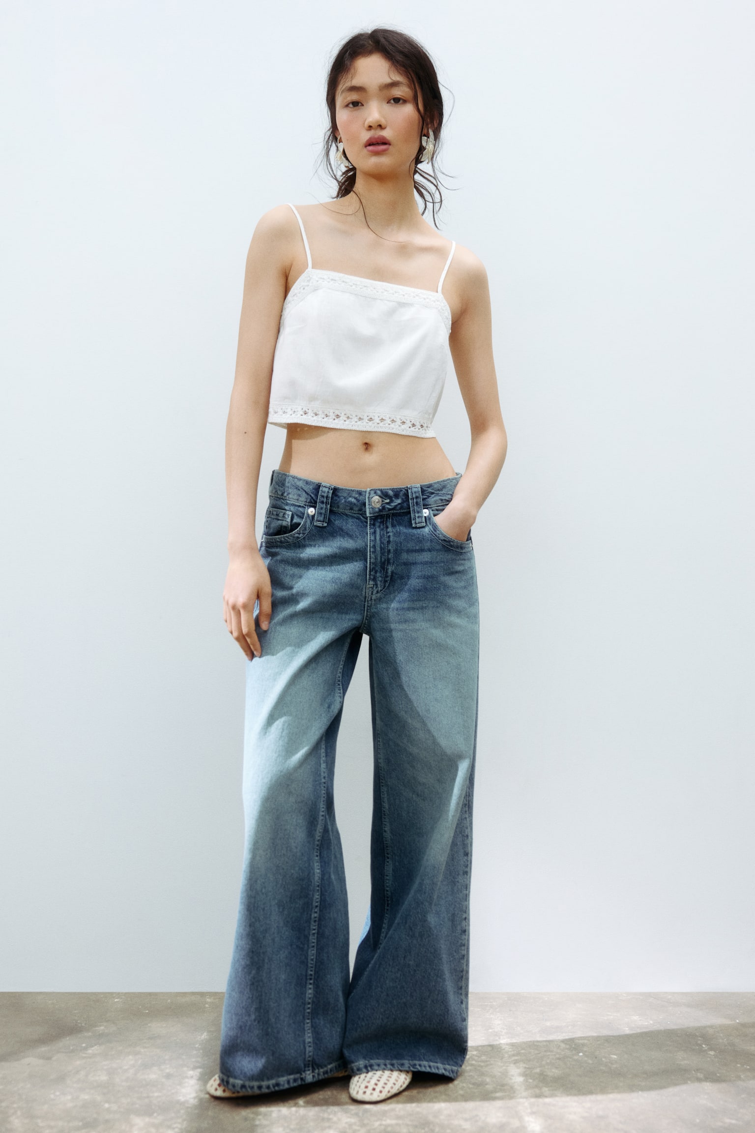 Baggy Wide Low Waist Jeans - Denimblå/Lys denimblå/Grå - 7
