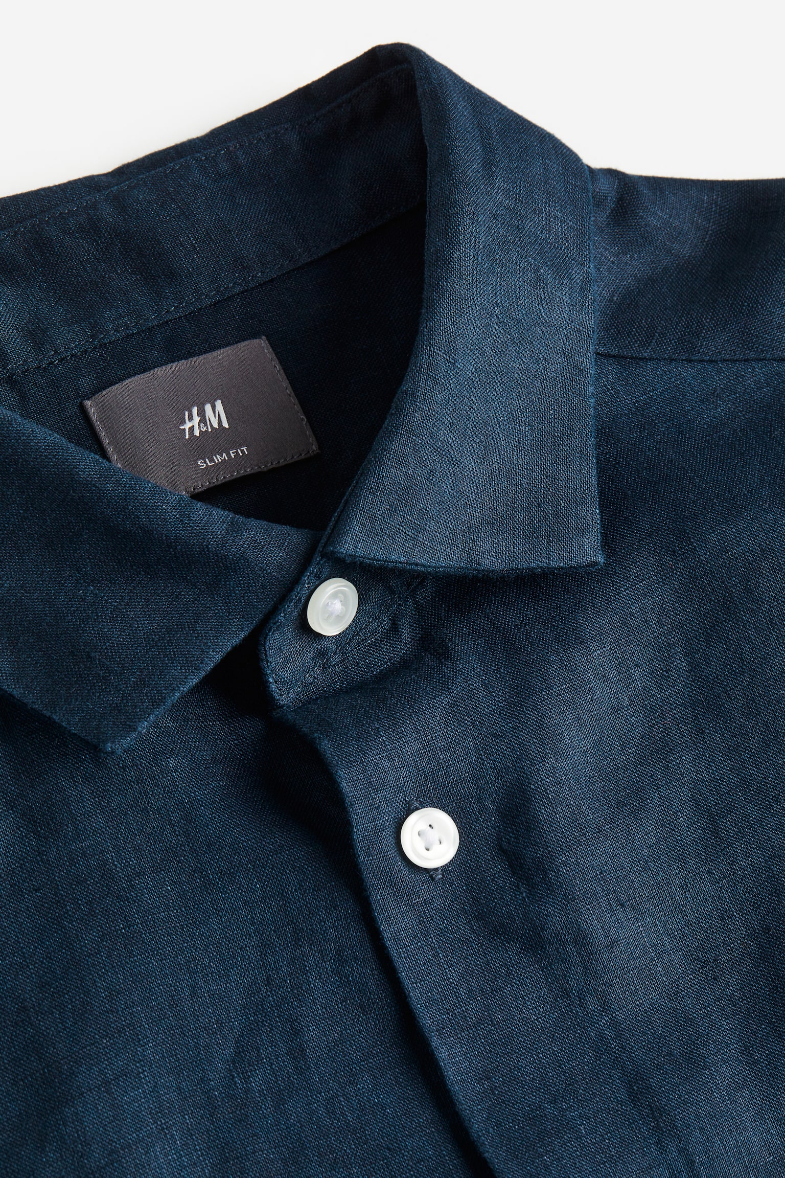 Slim Fit Linen Shirt - Dark blue/White - 3