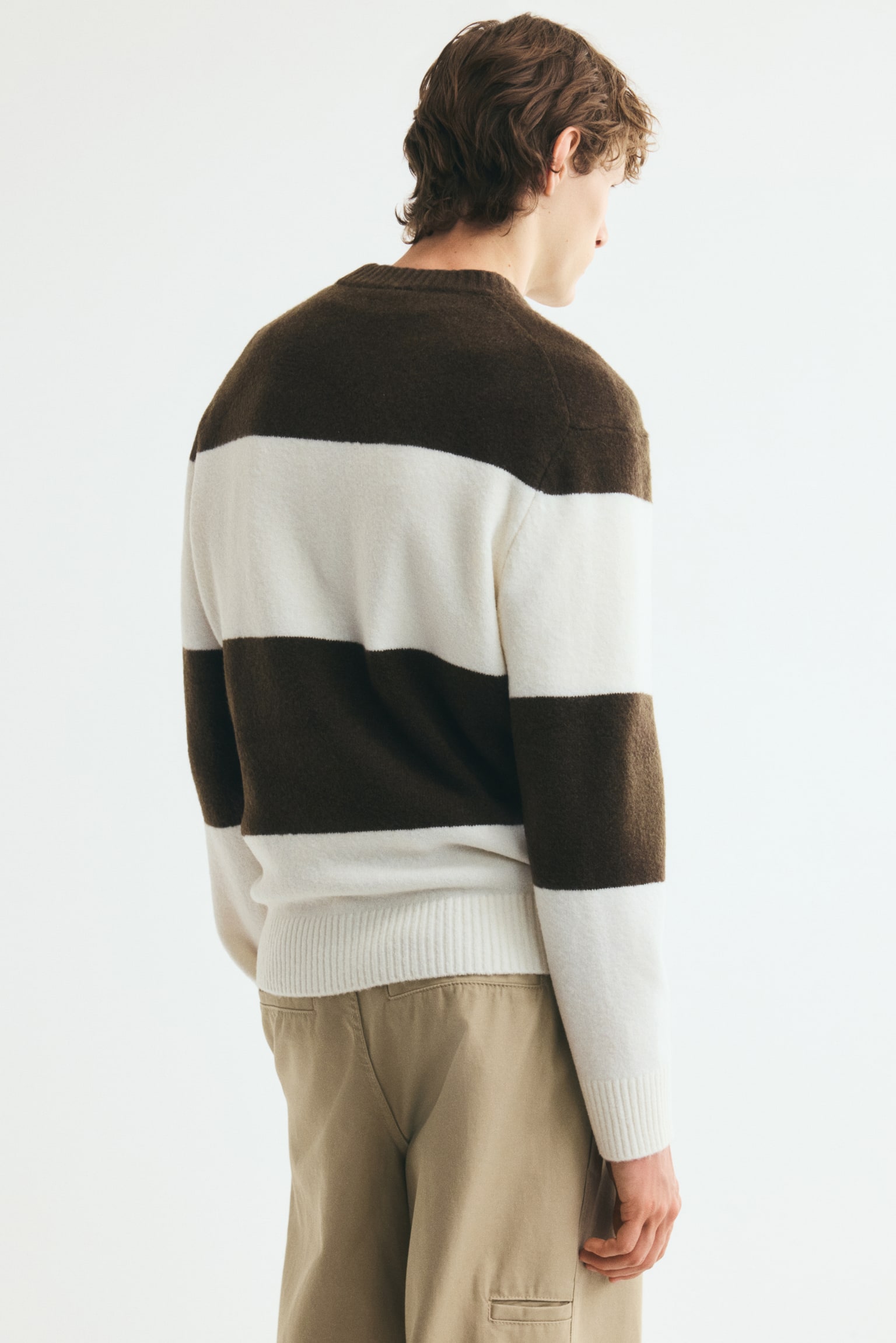 Мужской свитер H&M Regular-Fit Knit, цвет: Хаки зелёный / Полосатый — фото 4