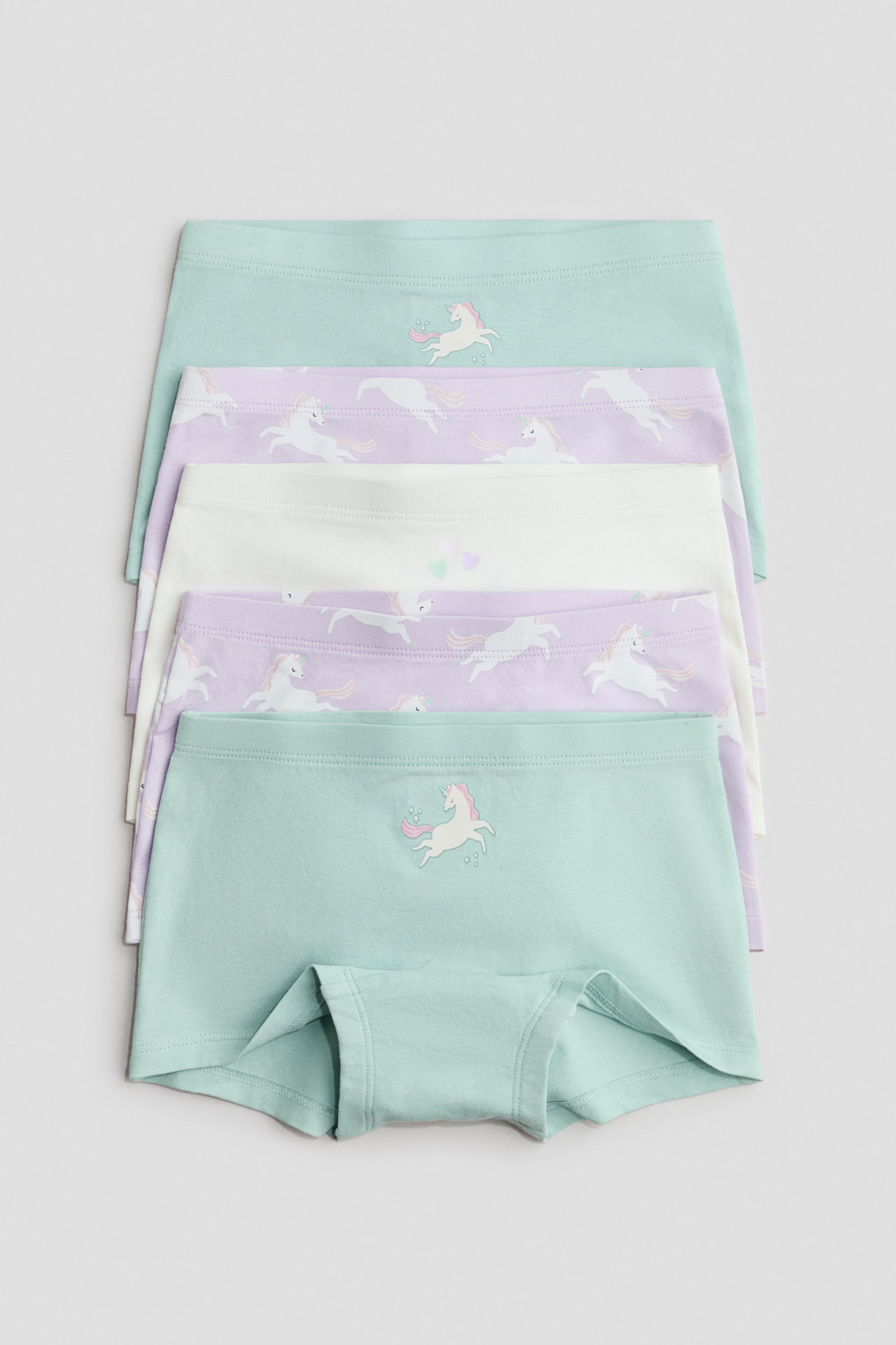 5-pack boxer briefs - Light turquoise/Unicorns/Blue/Hearts/Light pink/Bows/Light pink/Hearts/Dusty pink/Light grey/Light pink/Hearts/Purple/Unicorns
