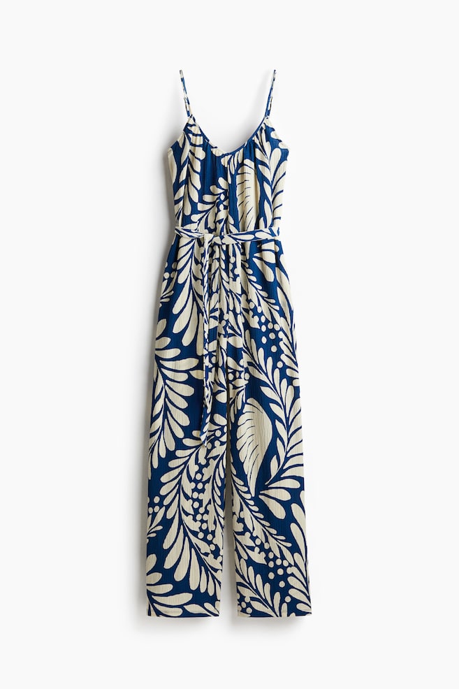 Tie-belt jumpsuit - Blue/Cream patterned/Bright blue/White/Black/Leaf pattern/Cream/Striped - 1