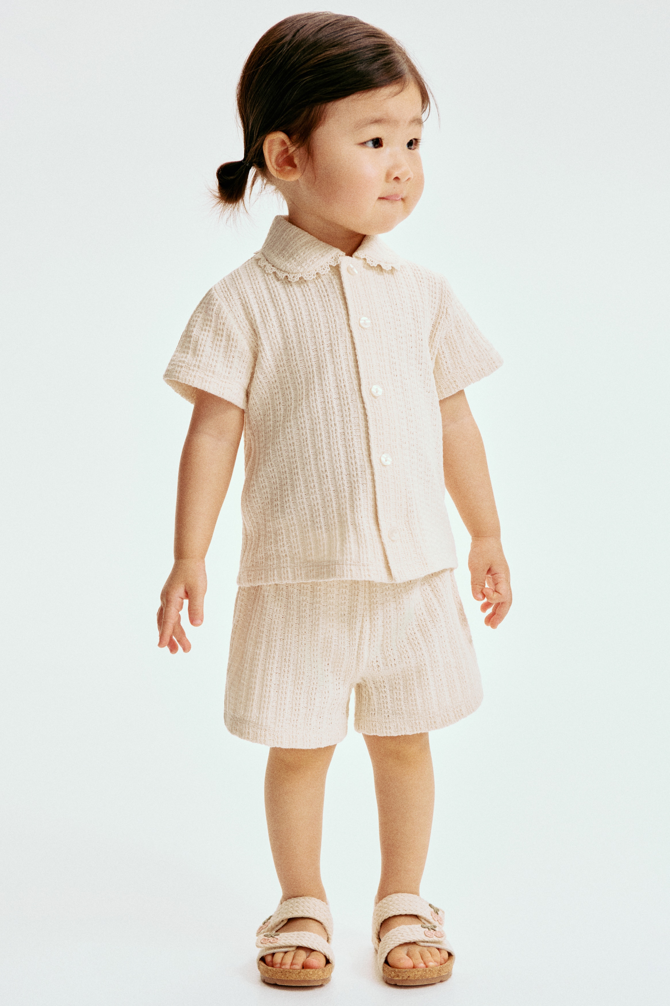 2-teiliges Set in Pointellestrick - Light beige/Rosa