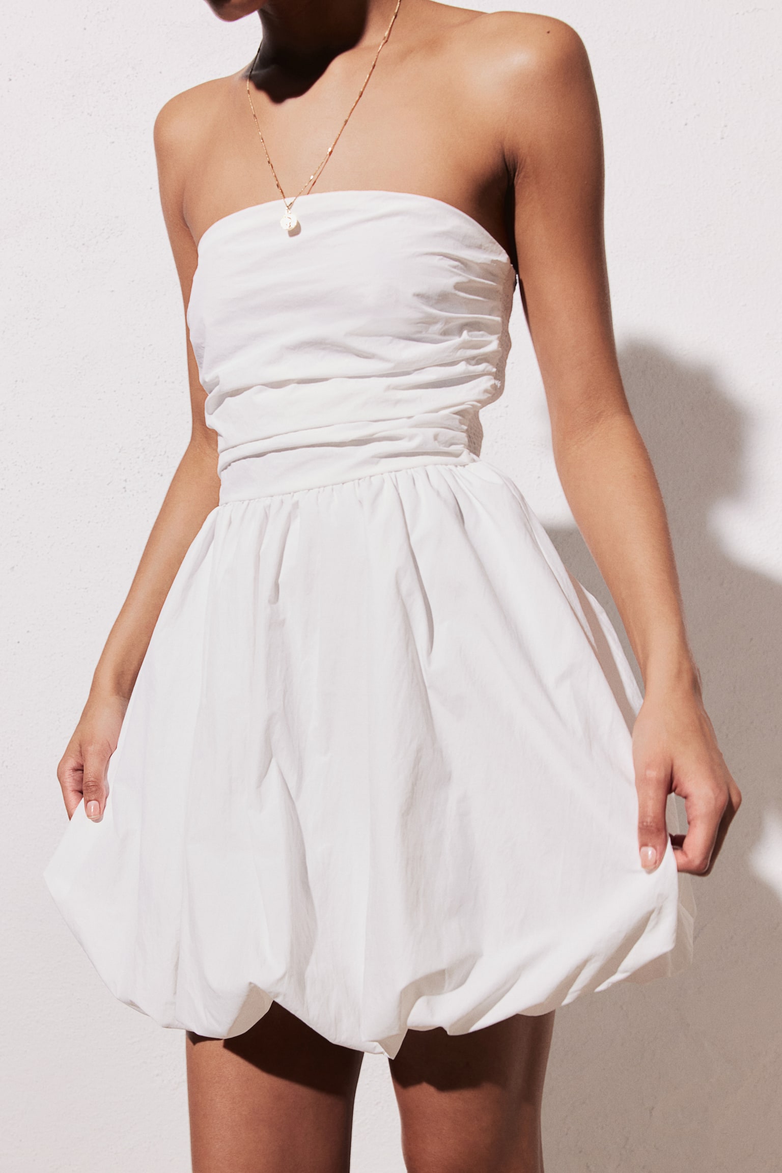 Bubble Hem Bandeau Dress - Cream/Black - 5