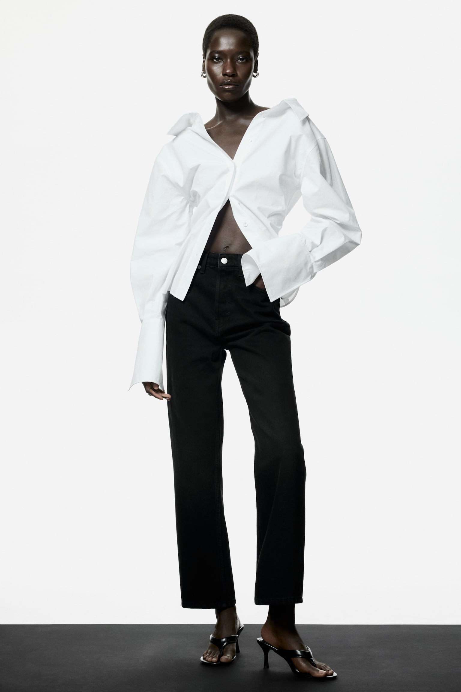 Straight High Waist Ankle Jeans - Spraná čierna/Béžová/Džínsovomodrá - 5