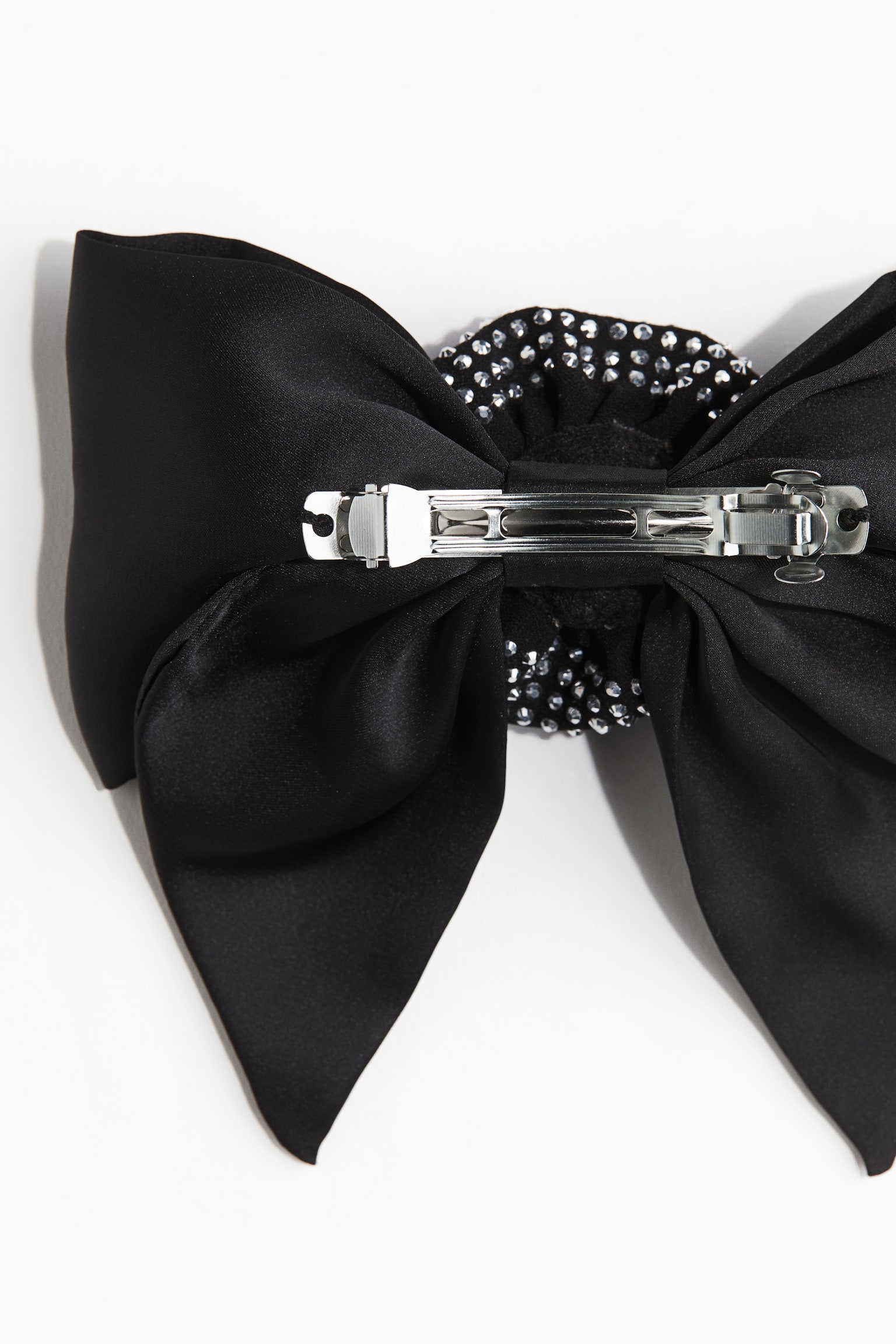 Flower-detail bow hair clip - Black - 2