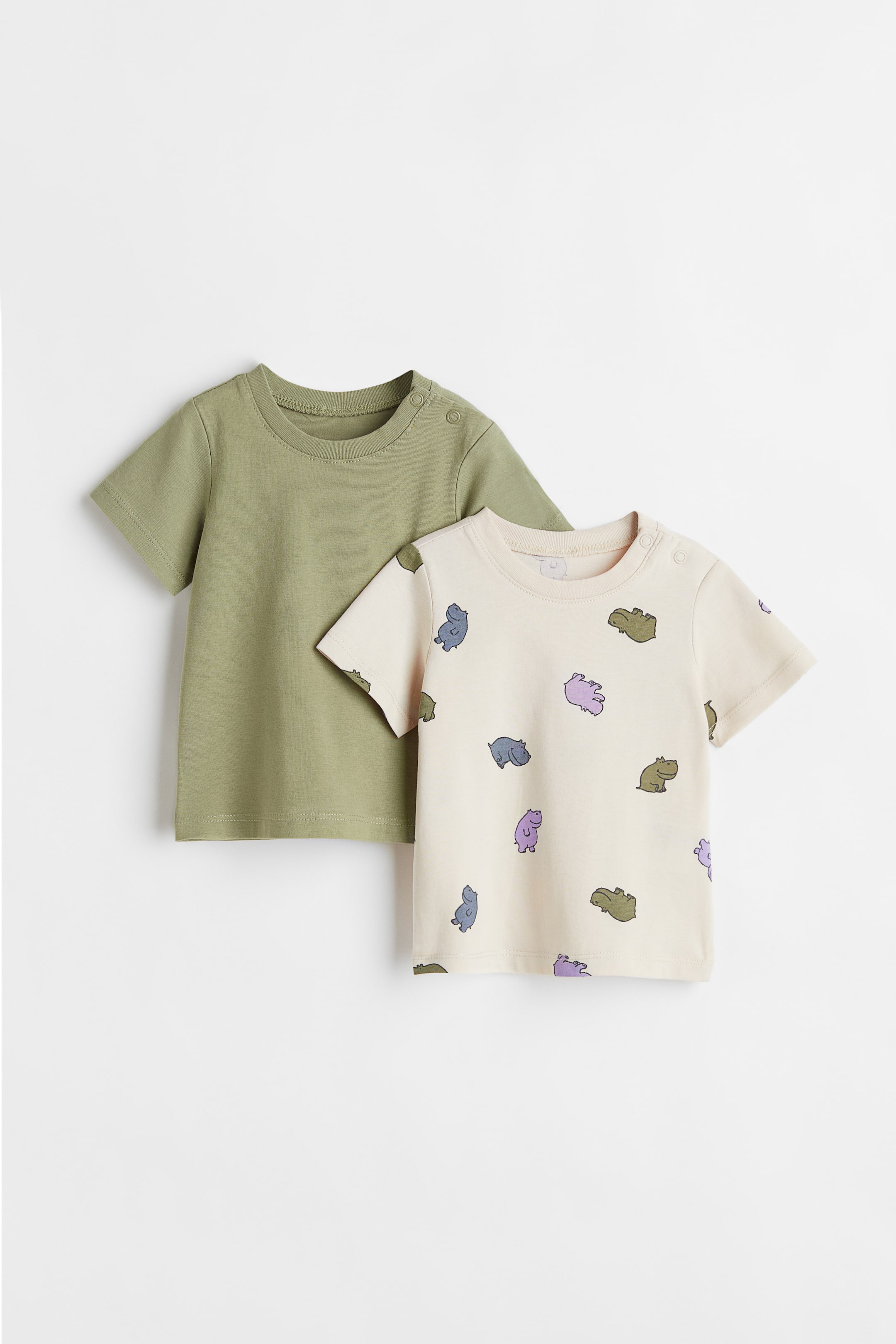 View larger image: 2-pack jersey T-shirts - Khaki green/Hippos - Kids | H&M 1