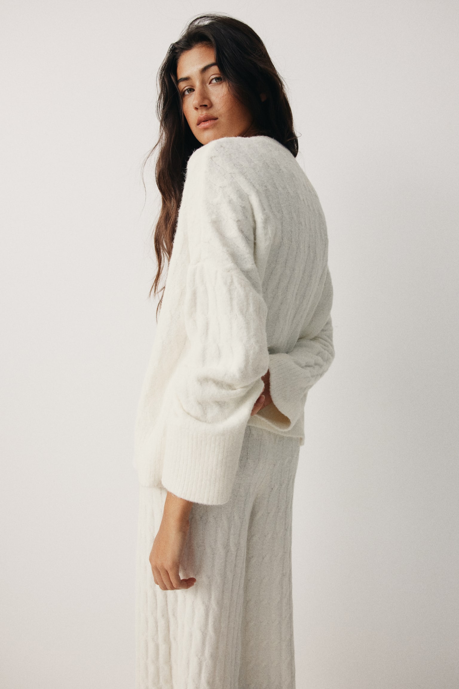 Pullover in maglia a trecce - Bianco/Beige scuro mélange/Beige/Grigio chiaro mélange