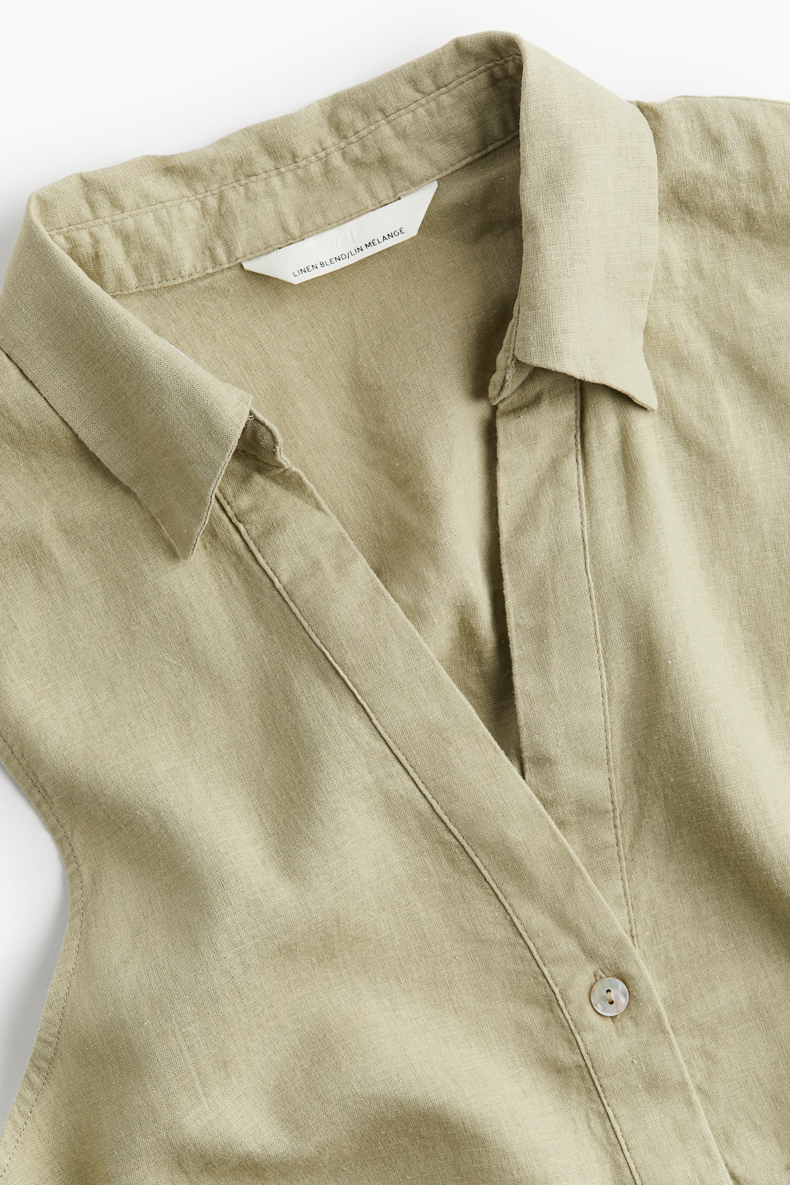 Sleeveless Linen Blend Shirt - Light khaki green/Black/White - 5