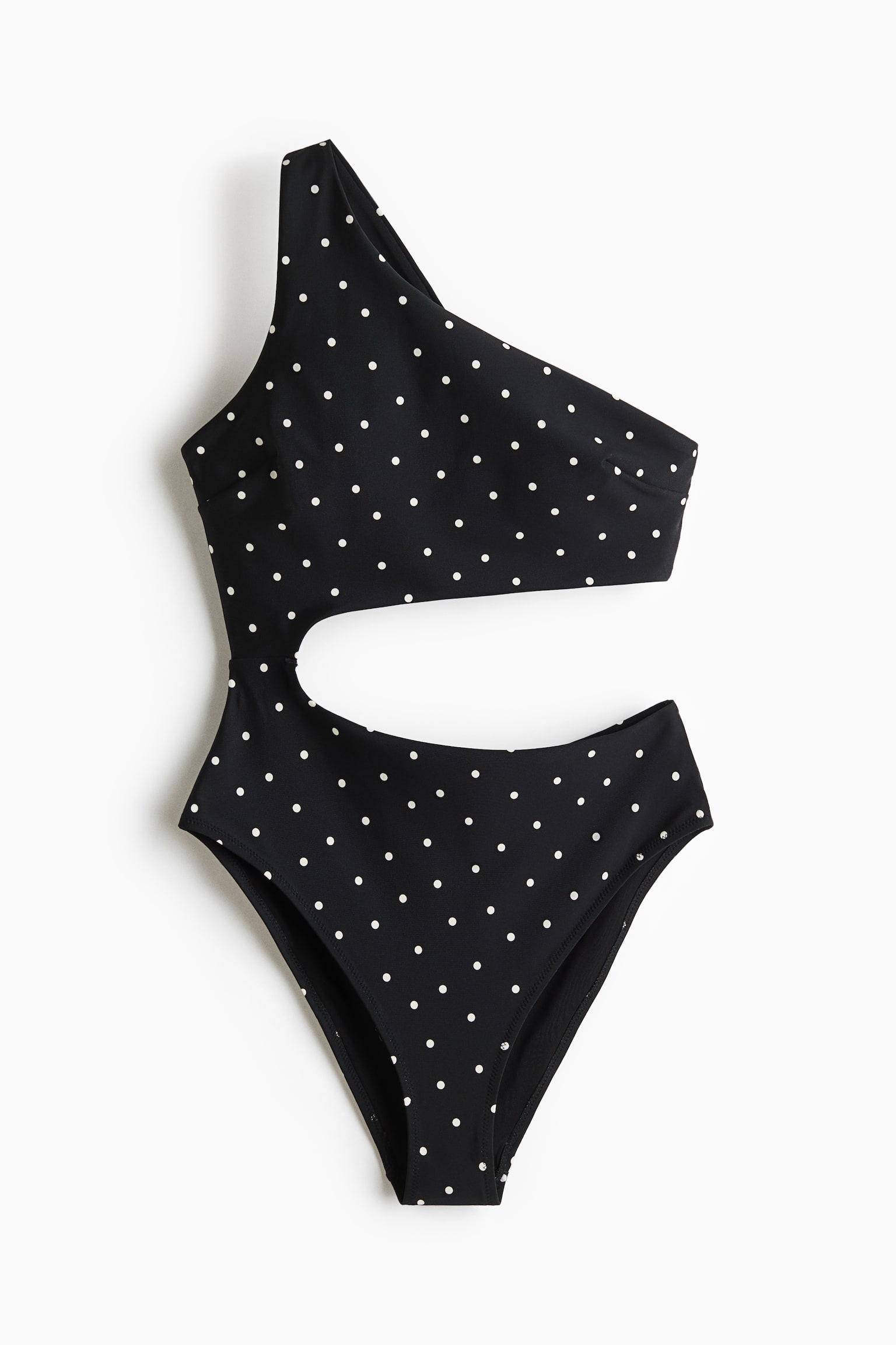 Padded-cup one-shoulder swimsuit - Black/Polka dot/Dark brown/Floral/Black/Red - 2