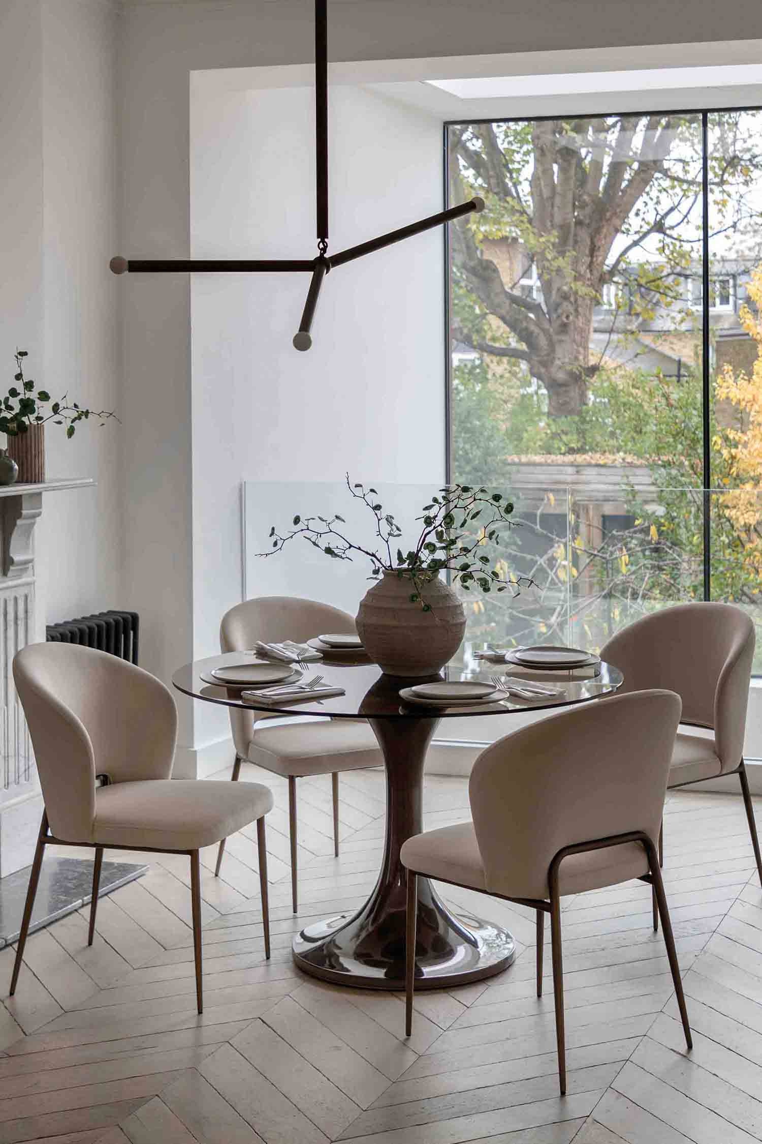 Glass Top Dining Table - Brown