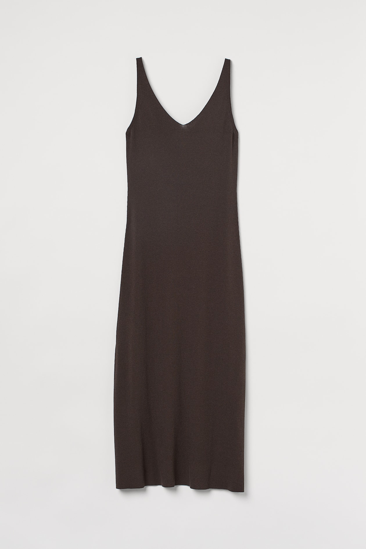 Rib-knit Dress - V-neck - Sleeveless - Dark brown - Ladies | H&M US