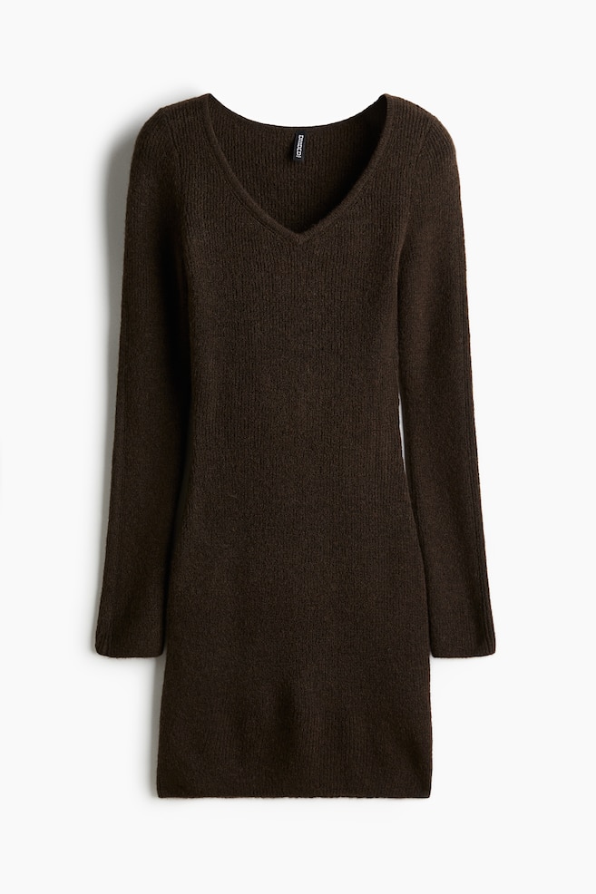 Rib-knit bodycon dress - Dark brown/Black - 1