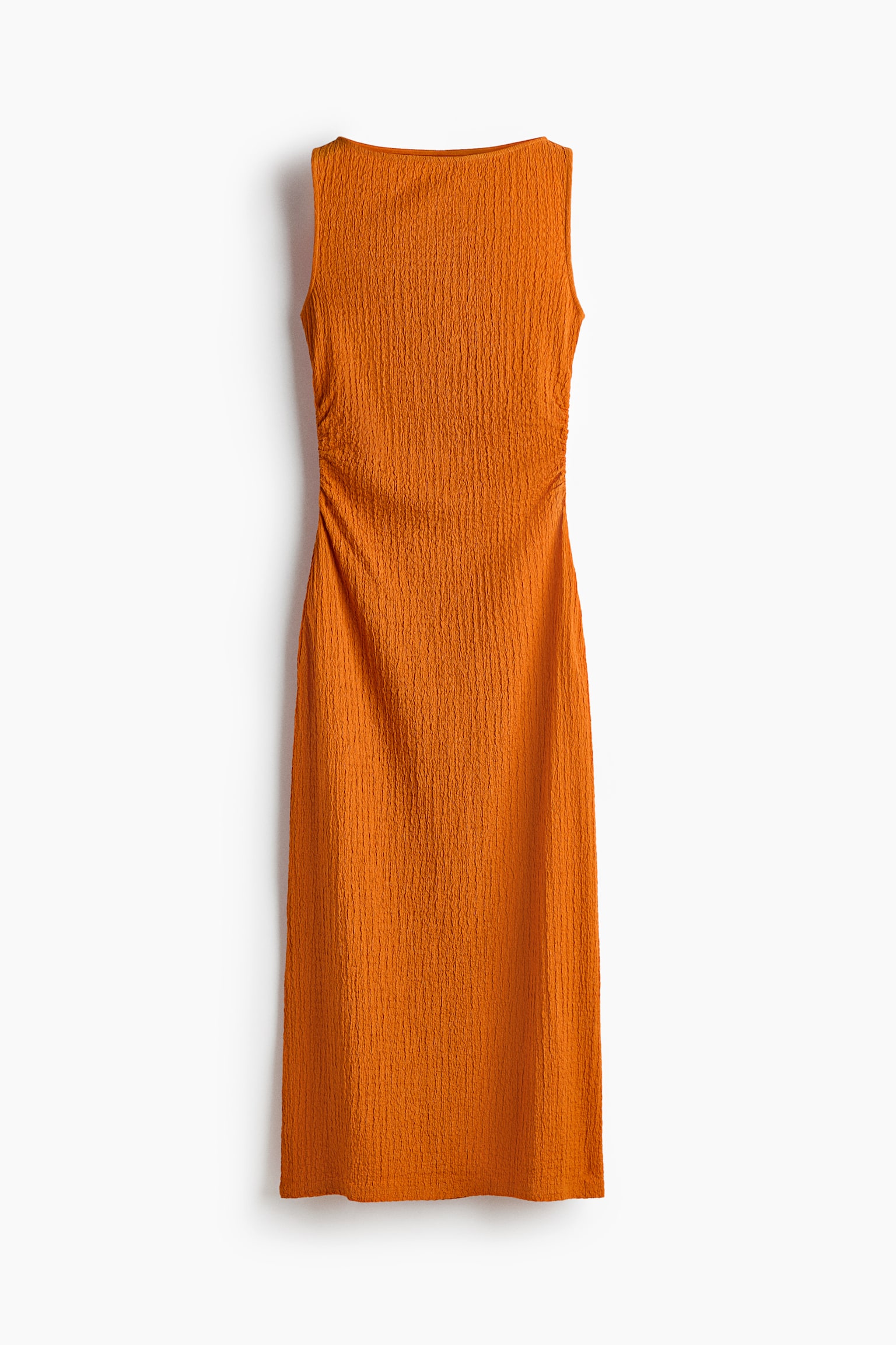 Vestido efecto arrugado con escote barco - Naranja/Crema - 1