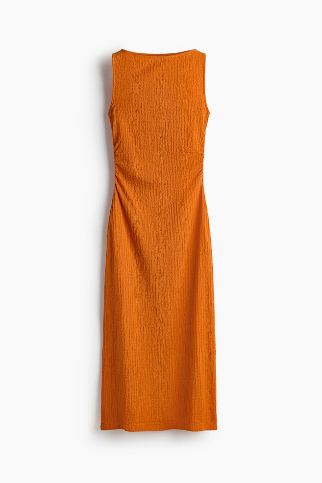Vestido efecto arrugado con escote barco - Naranja/Crema - 1