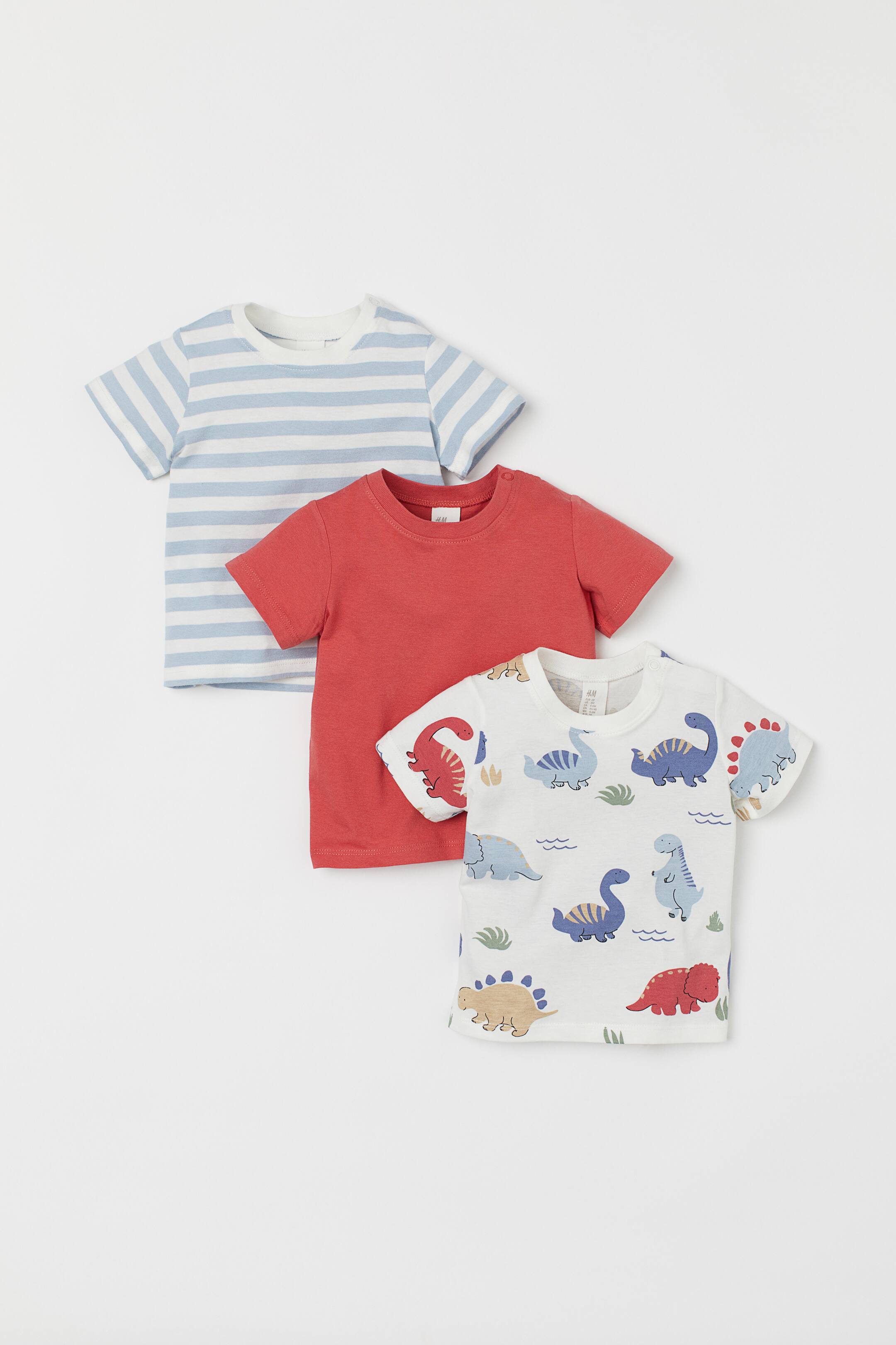Ingrandisci l'immagine: T-shirt, 3 pz - Bianco/dinosauri - BAMBINO | H&M CH 1