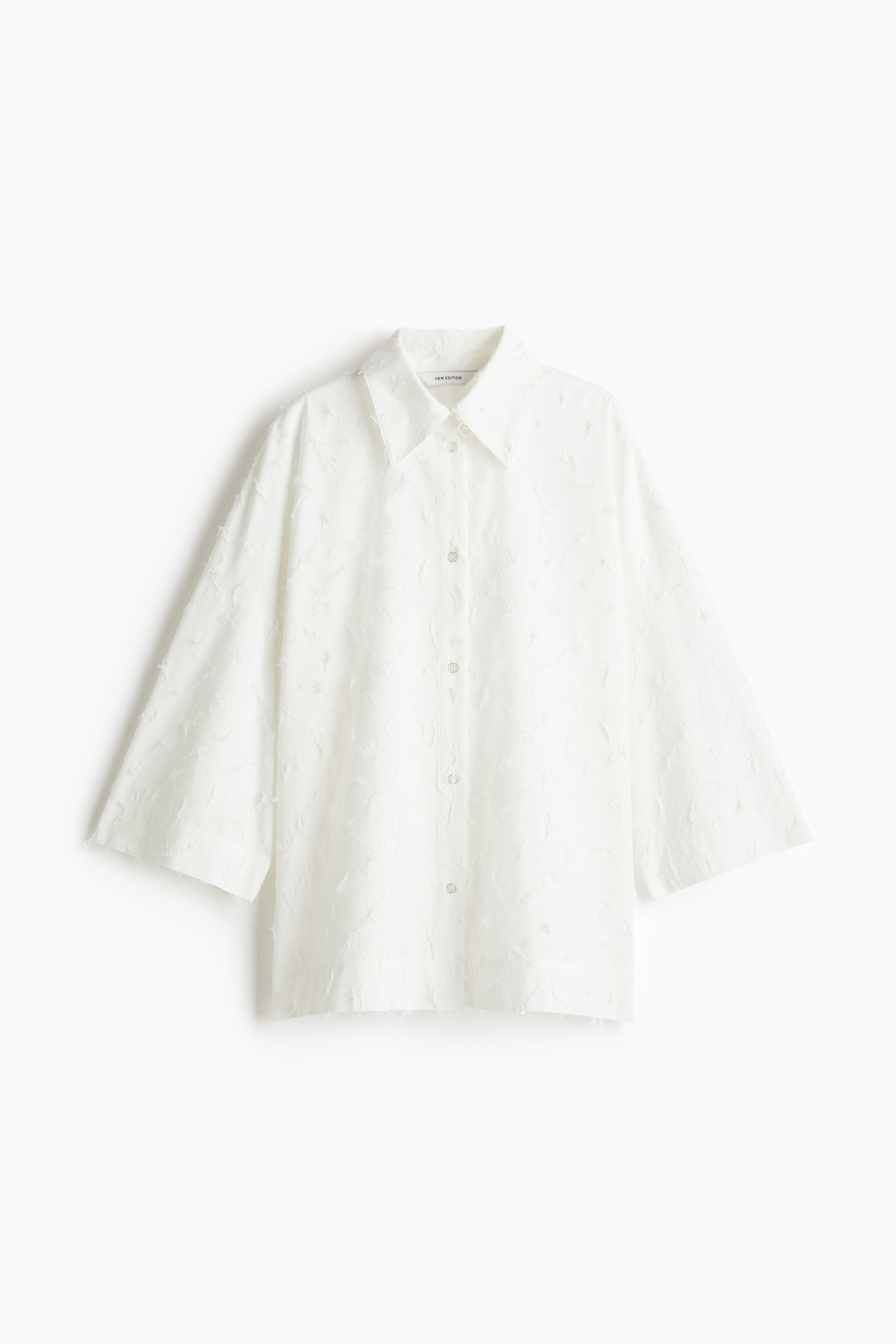 Oversized Fringe-Textured Shirt - White