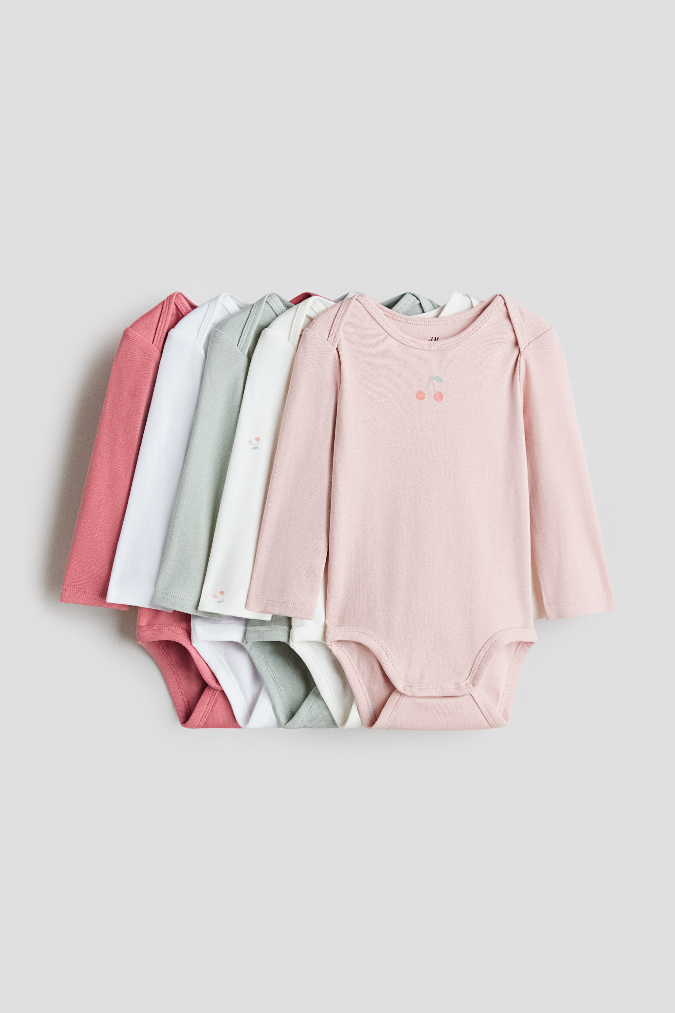 View larger image: 5-pack long-sleeved bodysuits - Pink/Cherries - Kids | H&M IE 1