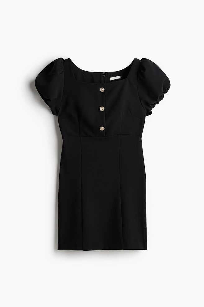 Puff-sleeved dress - Black - 1