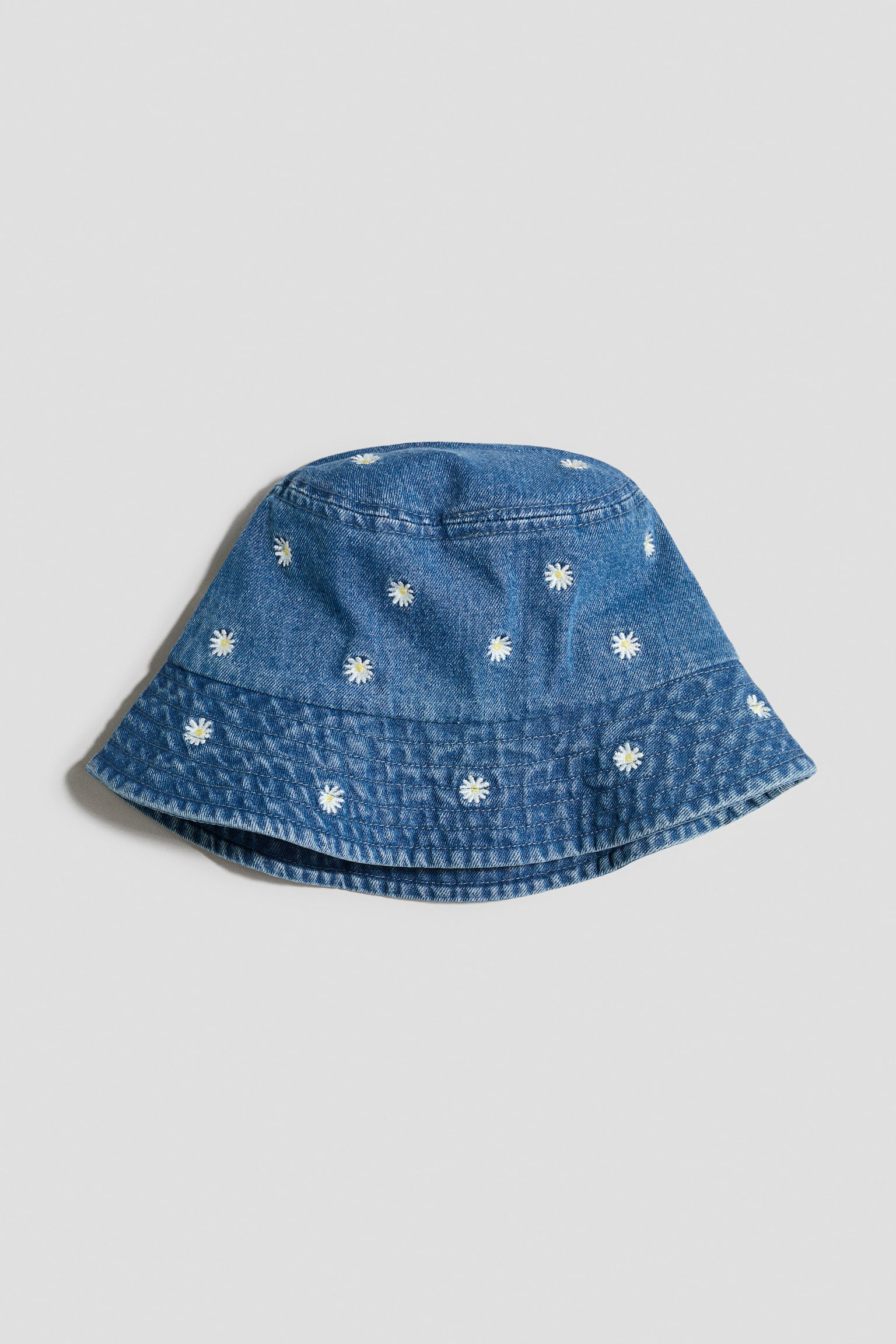 Embroidered Denim Bucket Hat - Denim blue/flowers