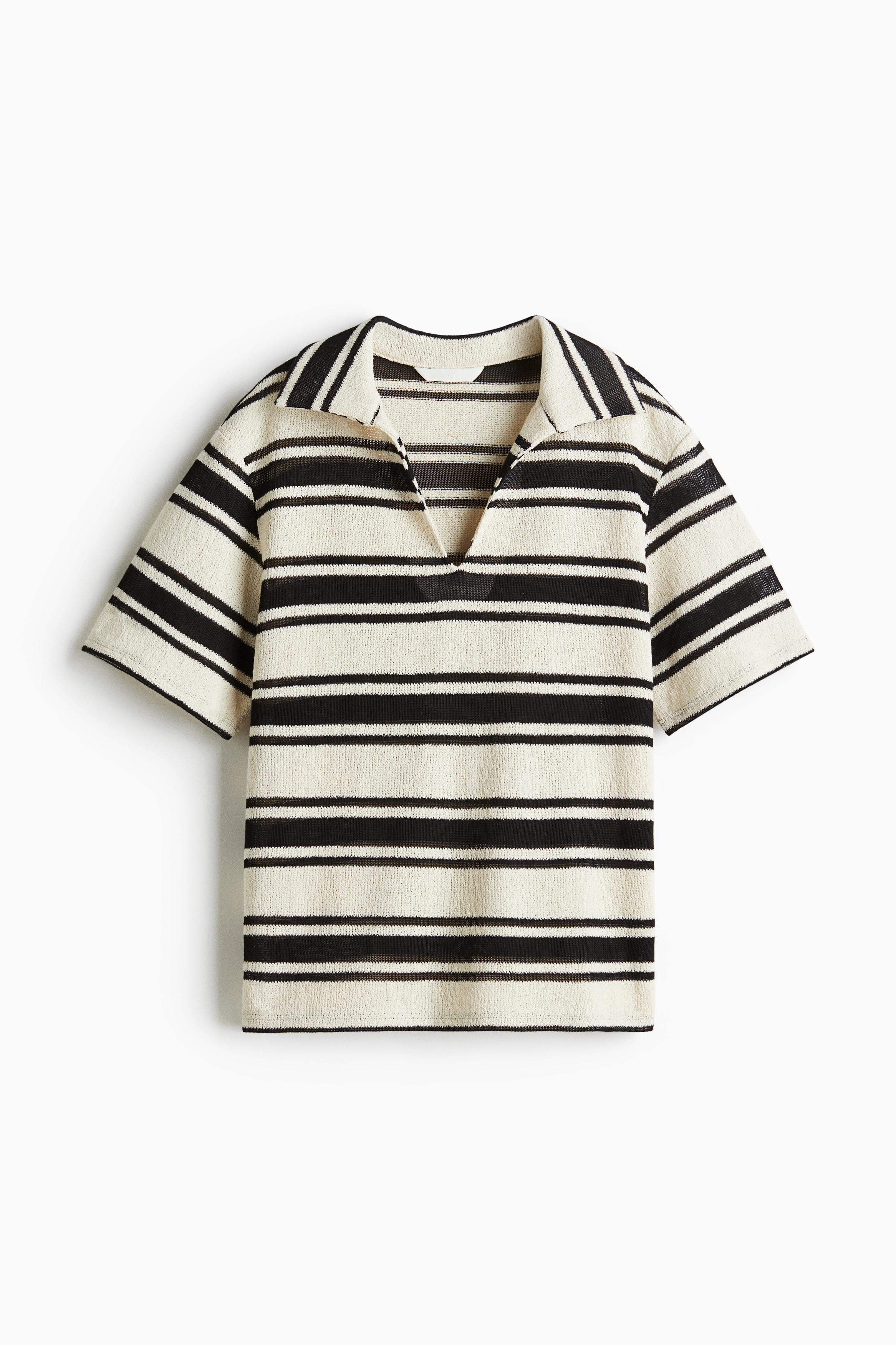Knit Top with Collar - Cream/black striped/Light beige/Black/striped