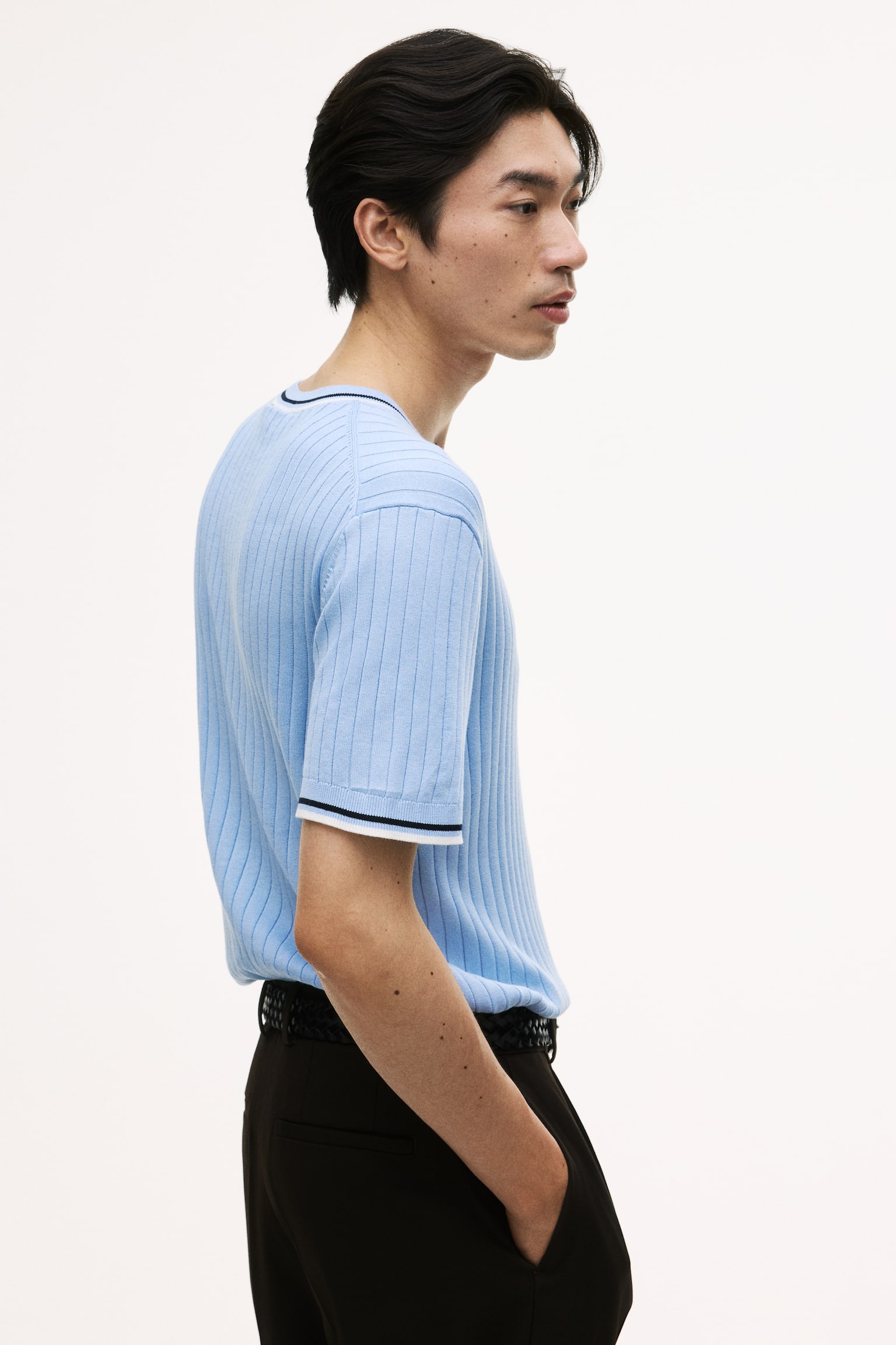 Playera Slim Fit en tejido acanalado - Azul claro/Blanco - 6