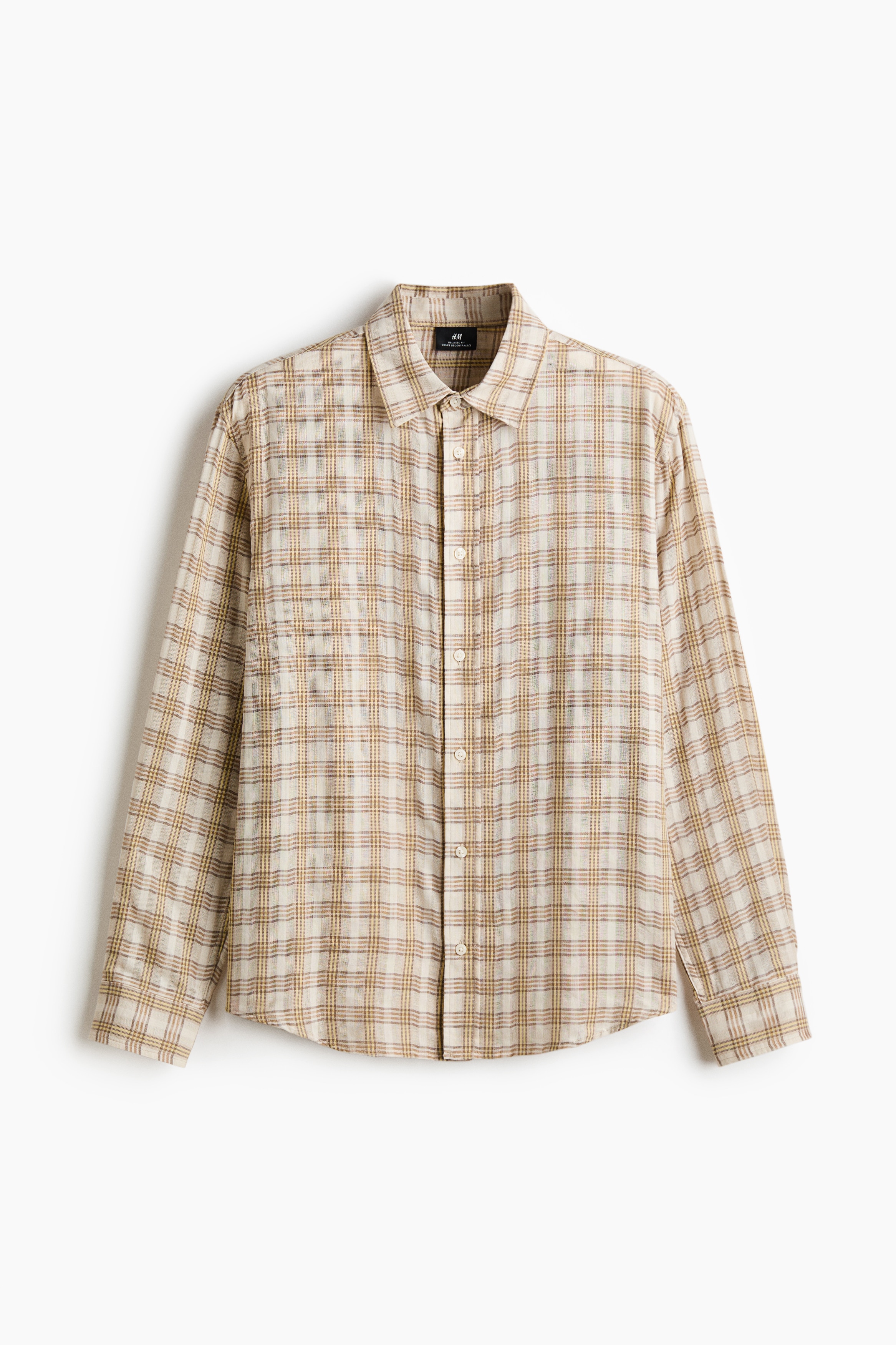 Relaxed Fit Cotton shirt - Light beige/Checked/Light beige/Checked