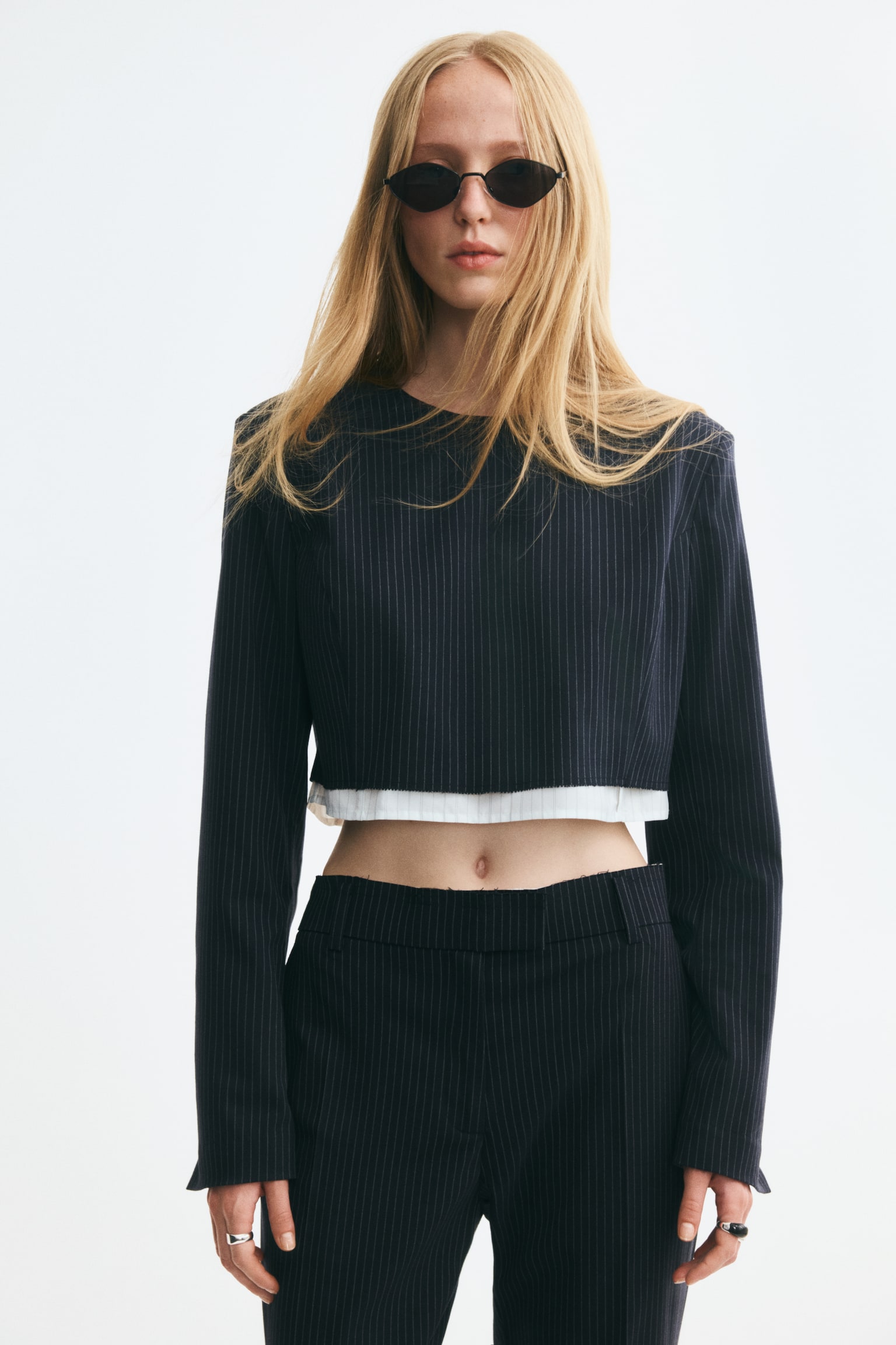 Женский топ H&M Layered Crop Top, цвет: Тёмно-синий — фото 2