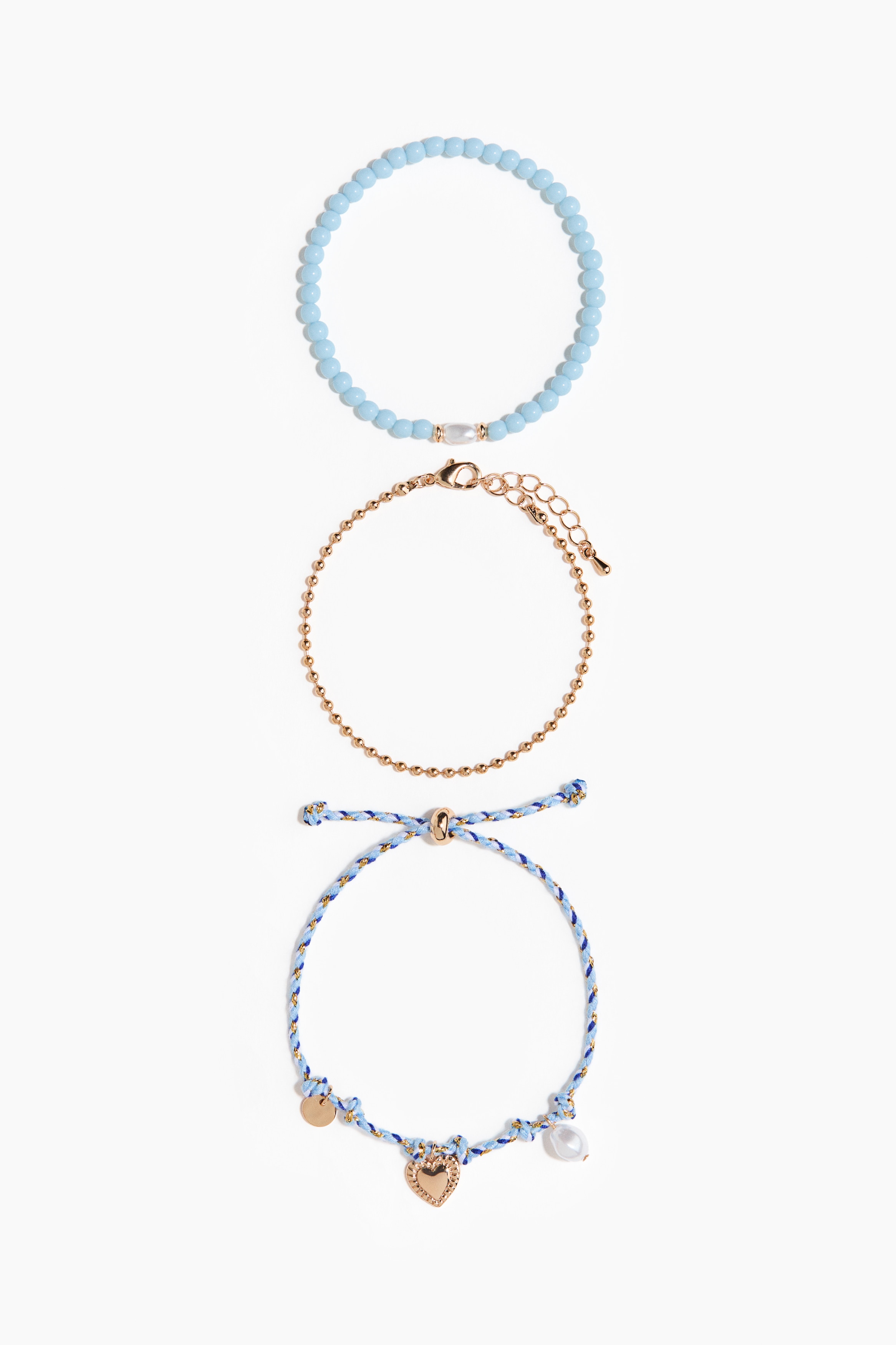 Set van 3 armbanden - Lichtblauw/goudkleurig