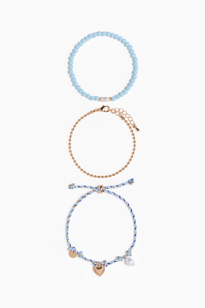 Set van 3 armbanden - Lichtblauw/goudkleurig - 1
