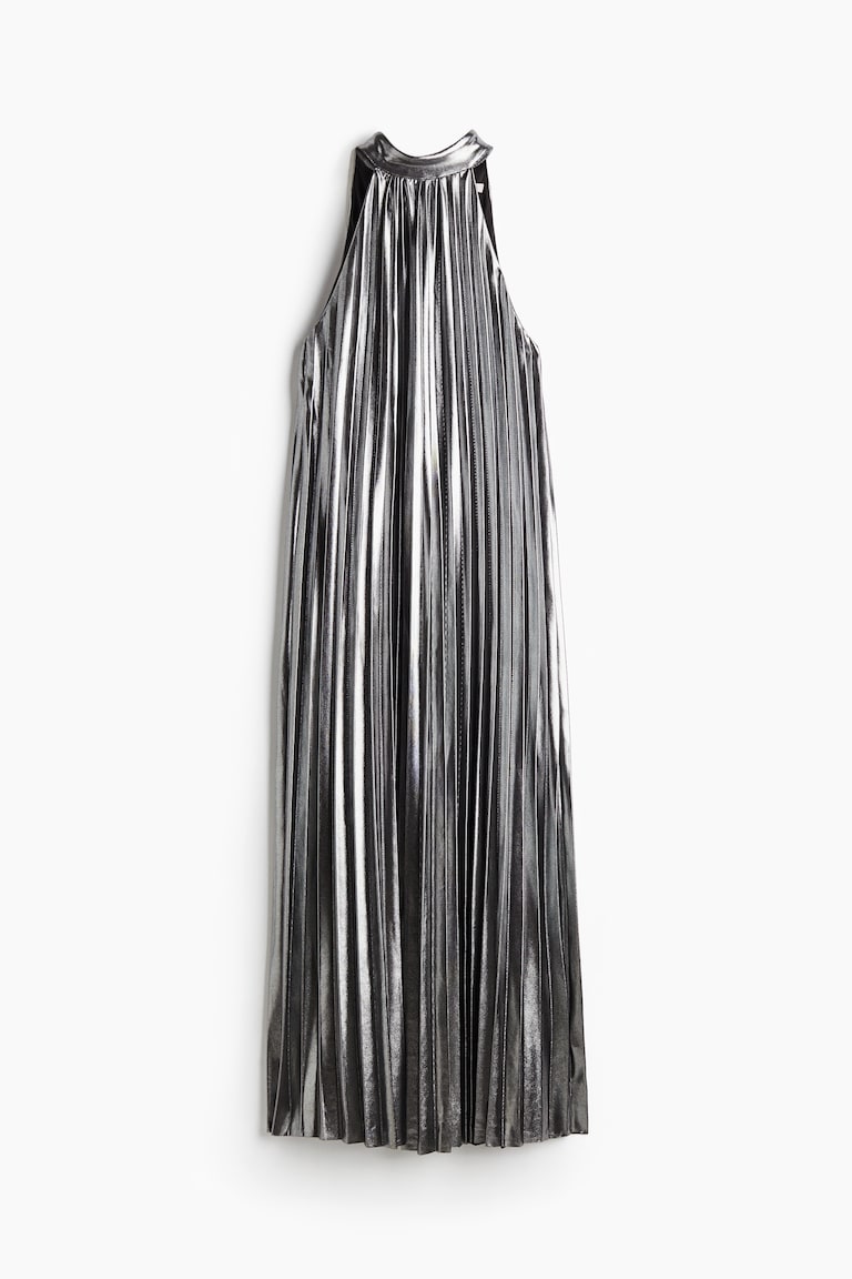 h&m pleated halter neck dress Women's Light blue Pleated halterneck dress