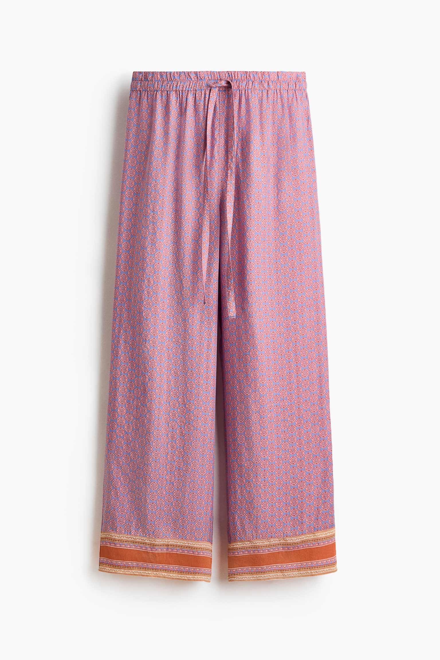 Viscose-blend drawstring trousers - Light blue/Patterned - 1
