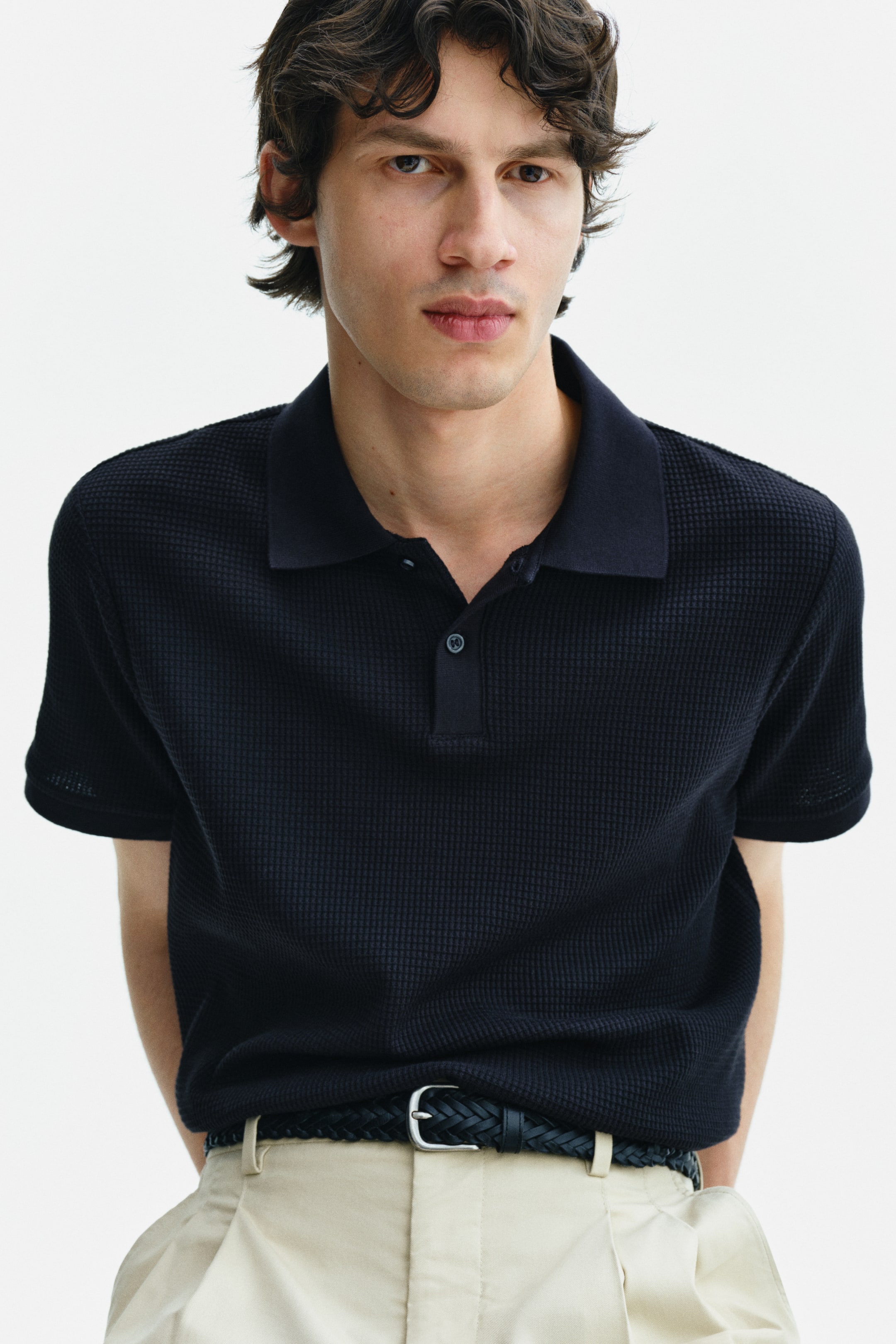 Мужские рубашки H&M Slim-Fit Waffle-Knit Polo Shirt — фото 3