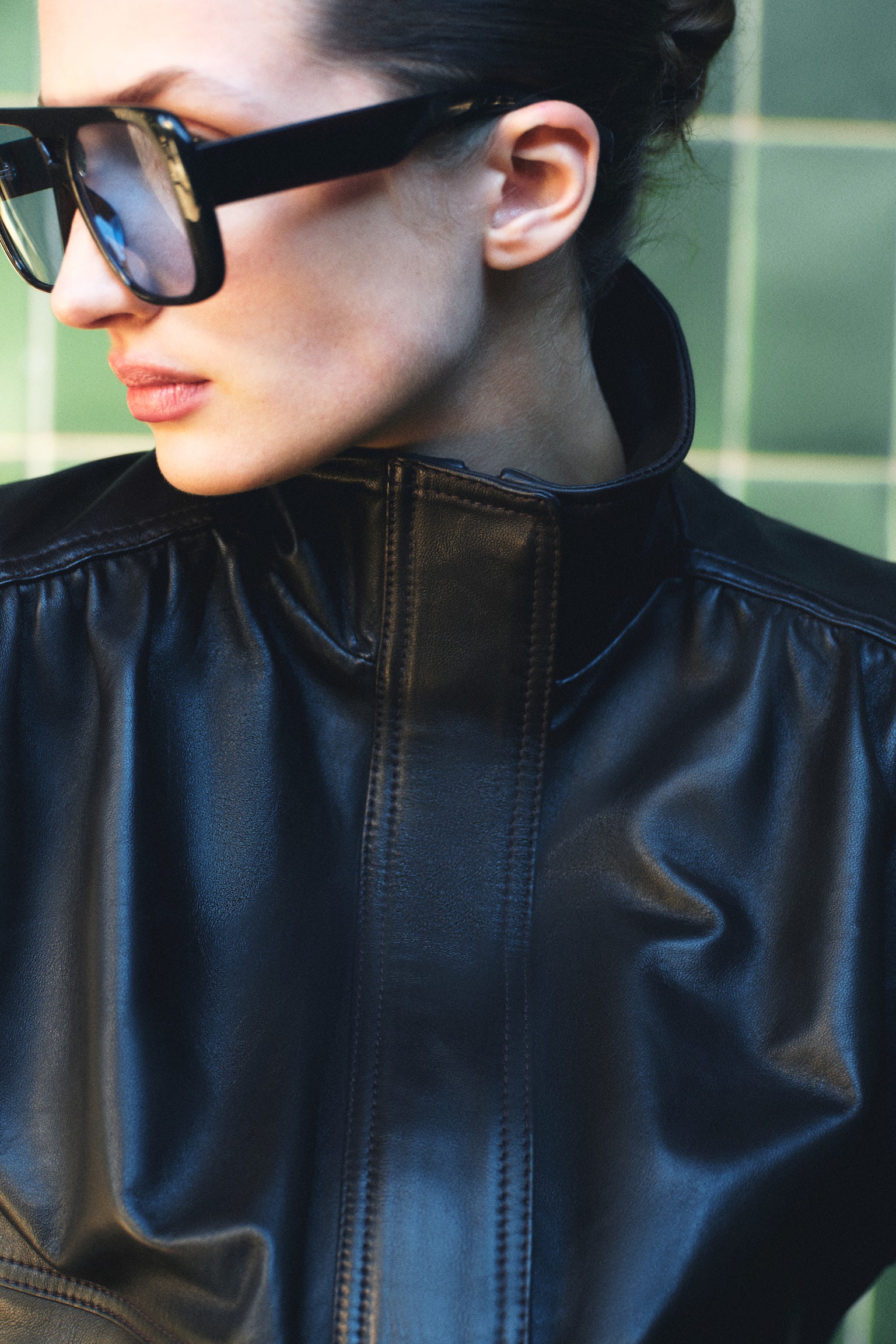 Oversized leather jacket - Dark brown - 4