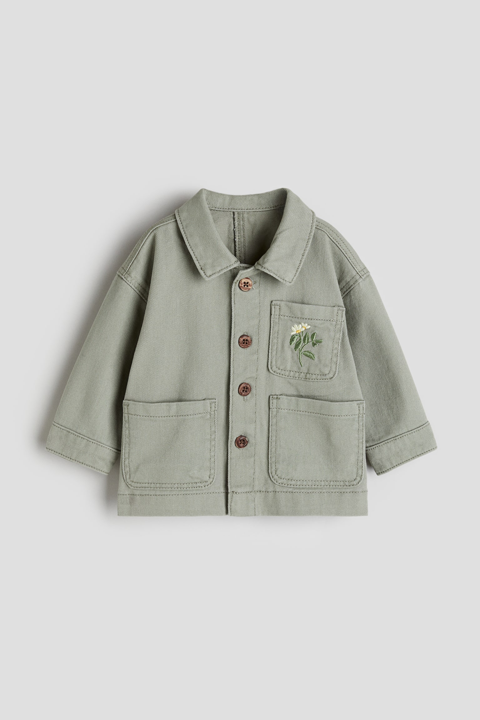 Embroidered Design Shirt Jacket - Light khaki green/Flowers - 1