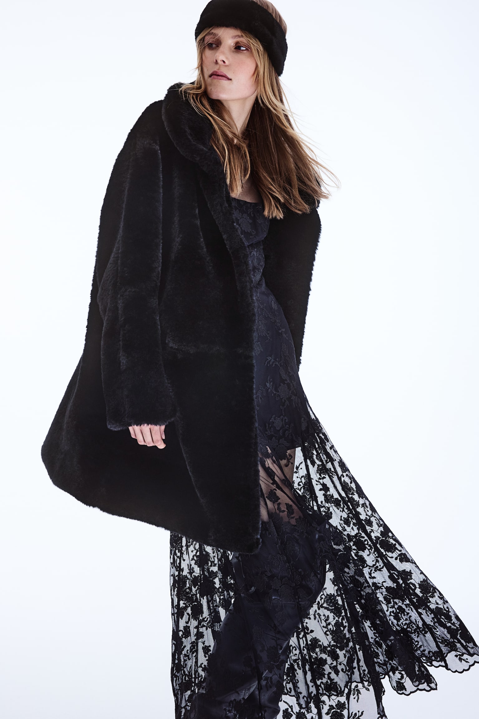 Fluffy coat - Black/Cream - 6