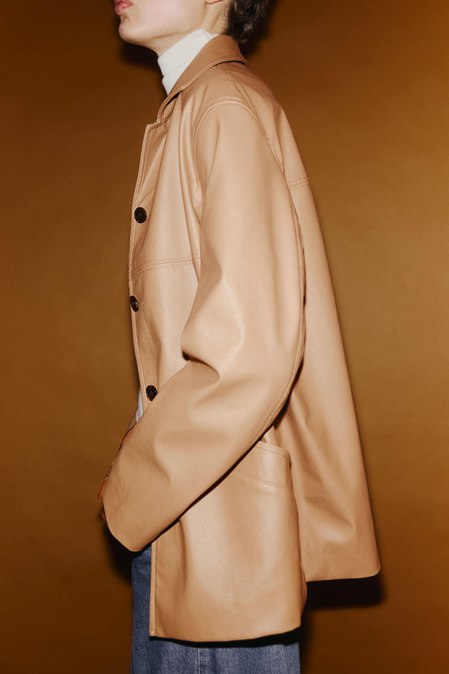 Куртка із тканини з покриттям - Темно-бежевий - 6