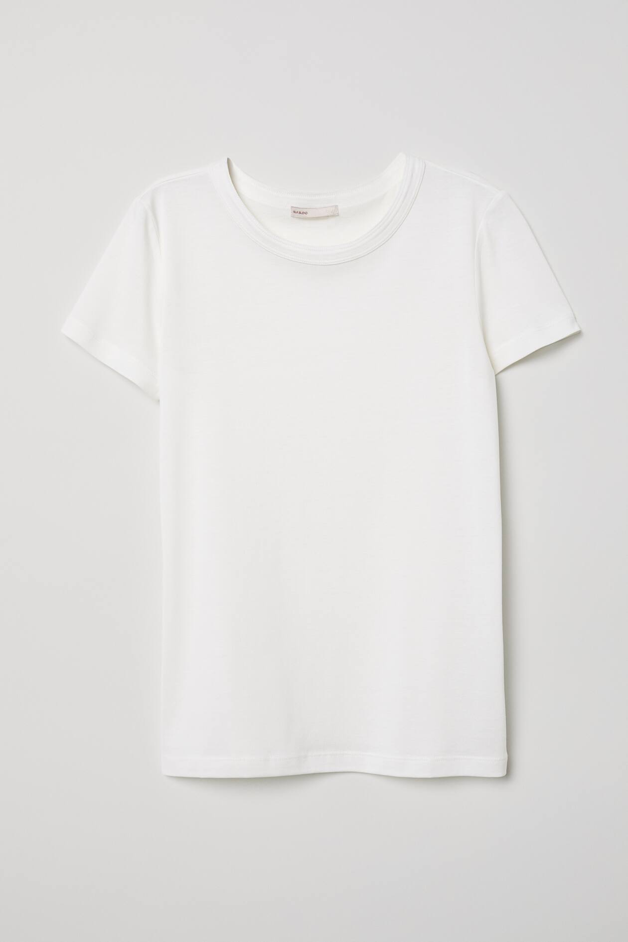 Silk-blend Jersey Top - Round Neck - Short sleeve - White - Ladies | H&M US