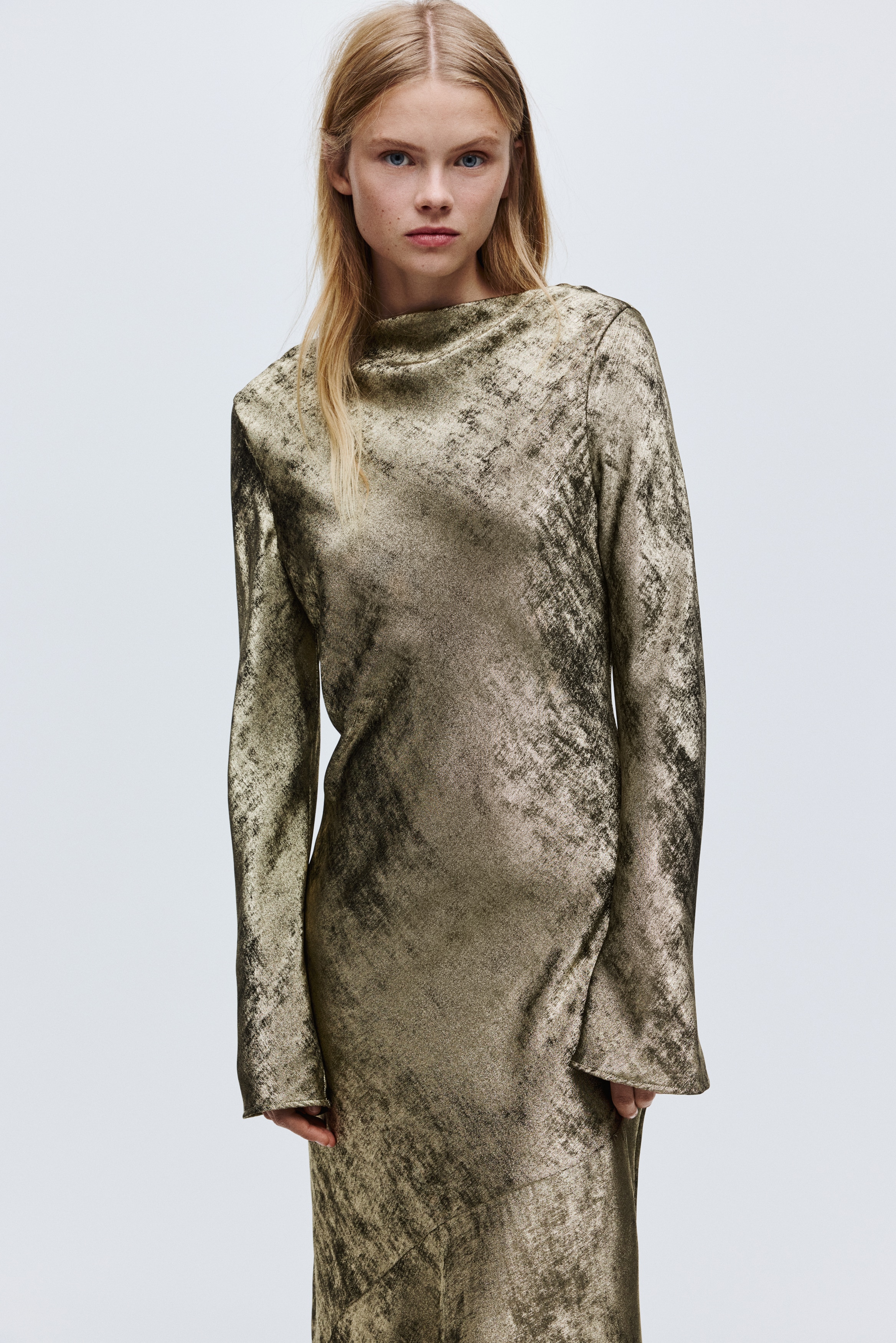 green emerald velvet dress Carnation Sequin Halter Midi Dress / Gold | Meshki main image 0