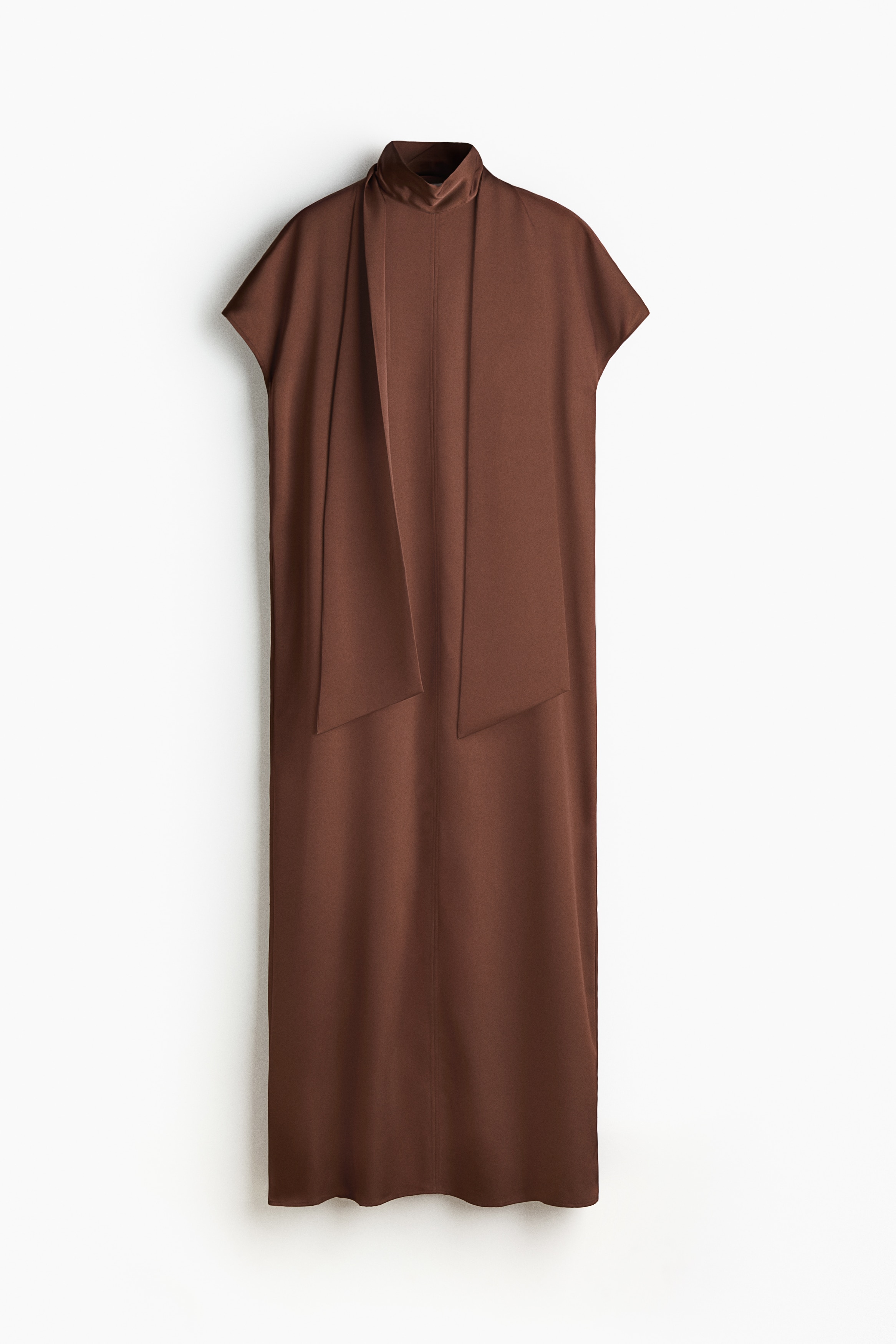 Maxiklänning med scarfdetalj - Mörkbrun/Puderrosa