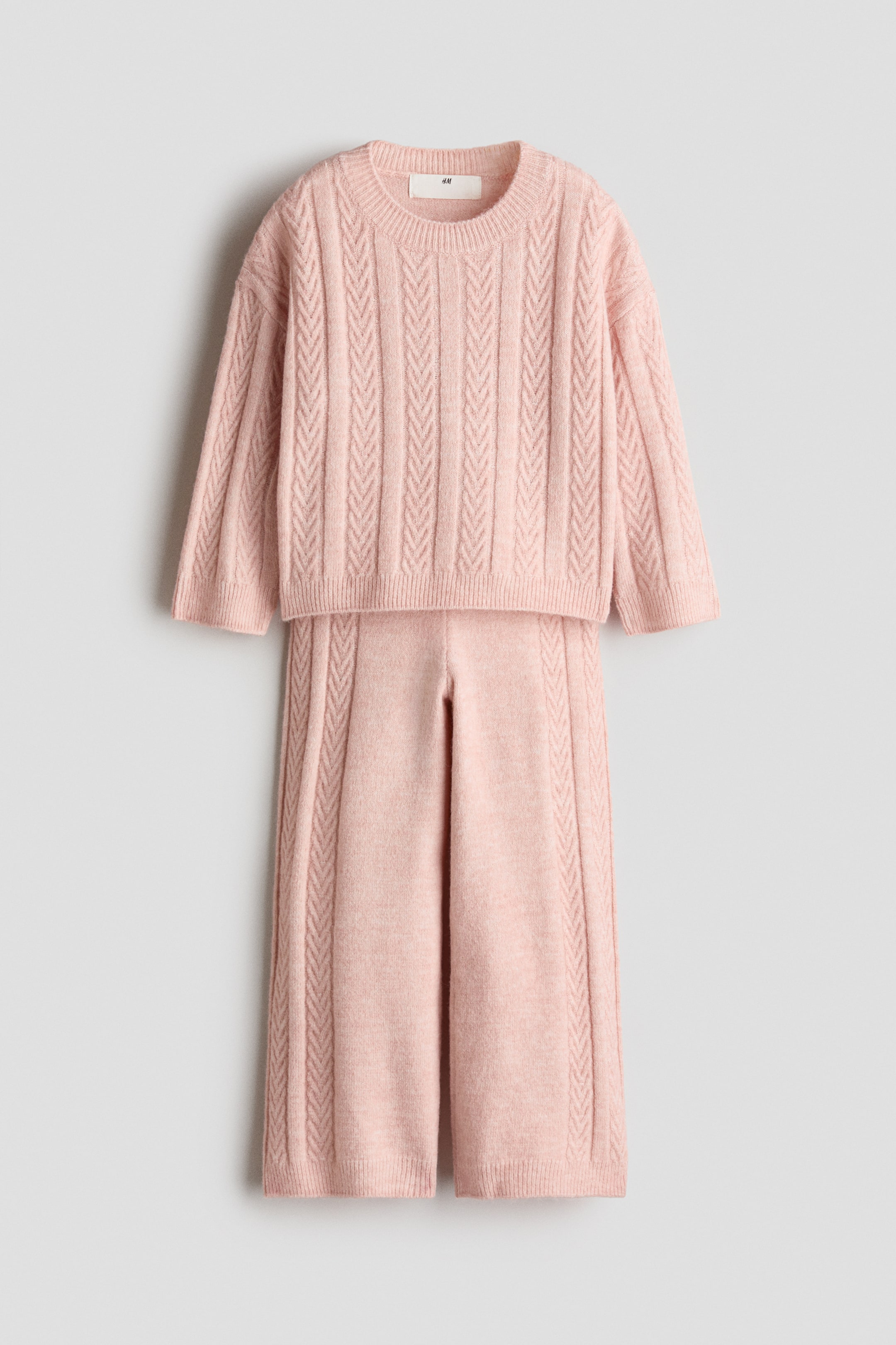 View larger image: 2-piece cable-knit set - Peach pink - Kids | H&M 1