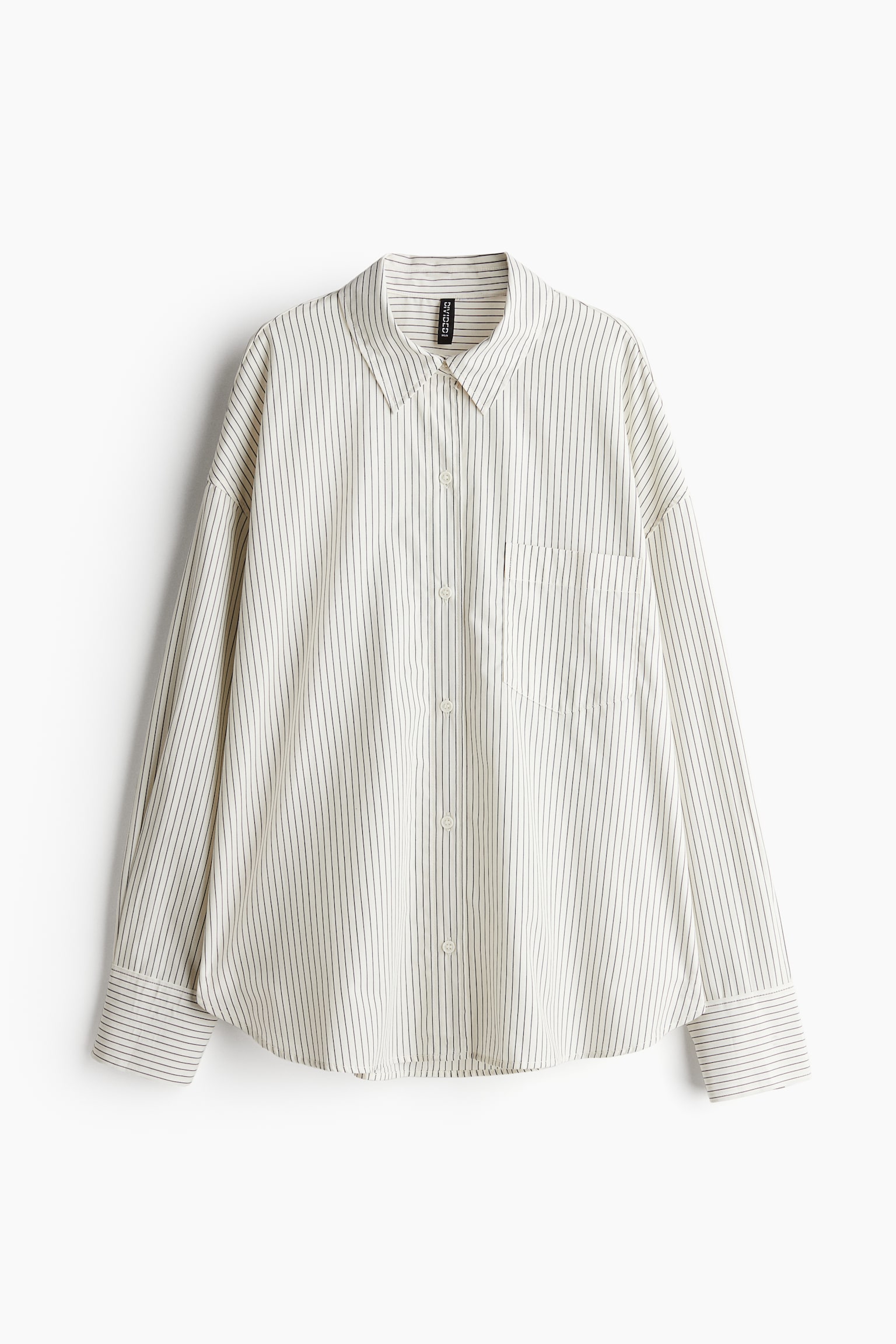 Oversized cotton shirt - White/Striped/Light beige/Pinstriped/White - 2