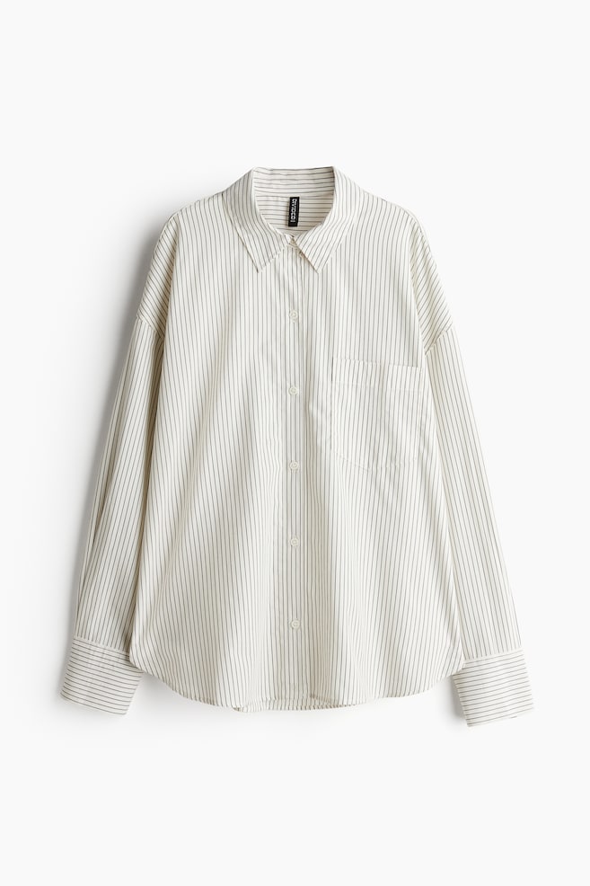Oversized cotton shirt - White/Striped - 1