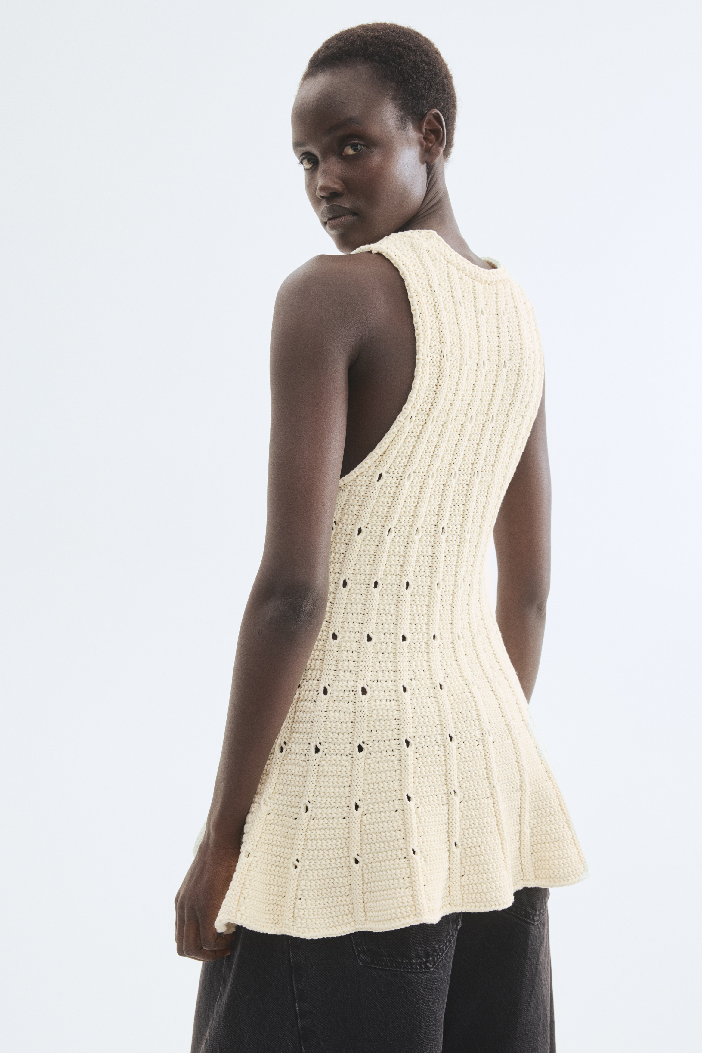 Women's Cream Pointelle-Knit Peplum Top | H&M US