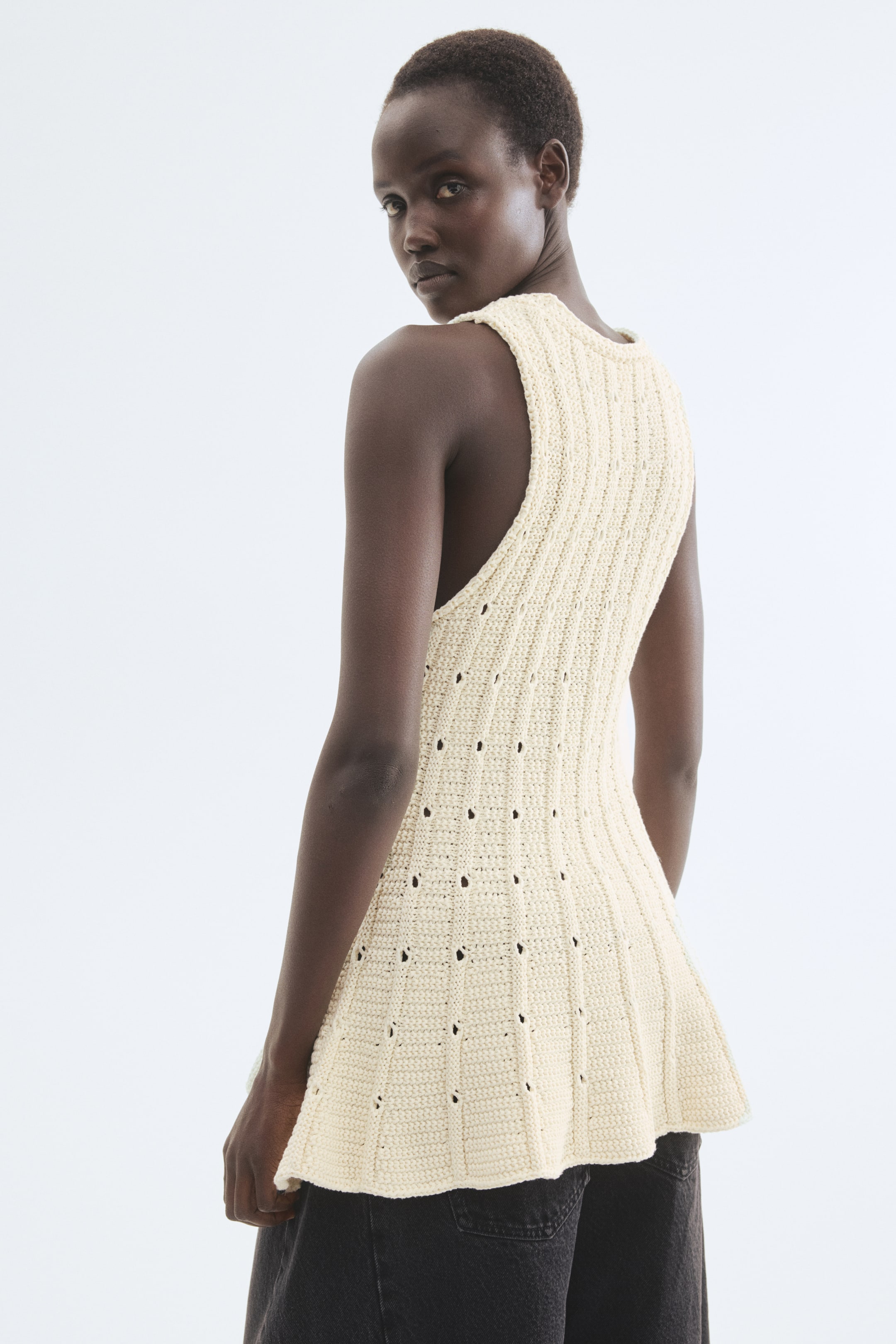 Pointelle-Knit Peplum Top