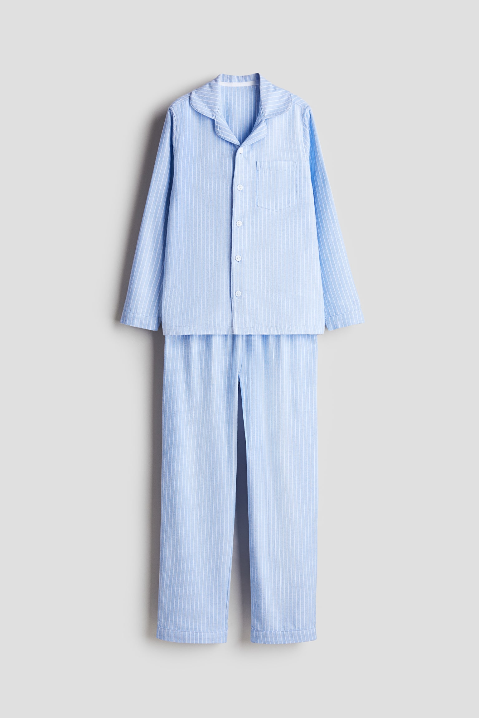 Cotton flannel pyjamas - Light blue/Striped/White/Checked - 1